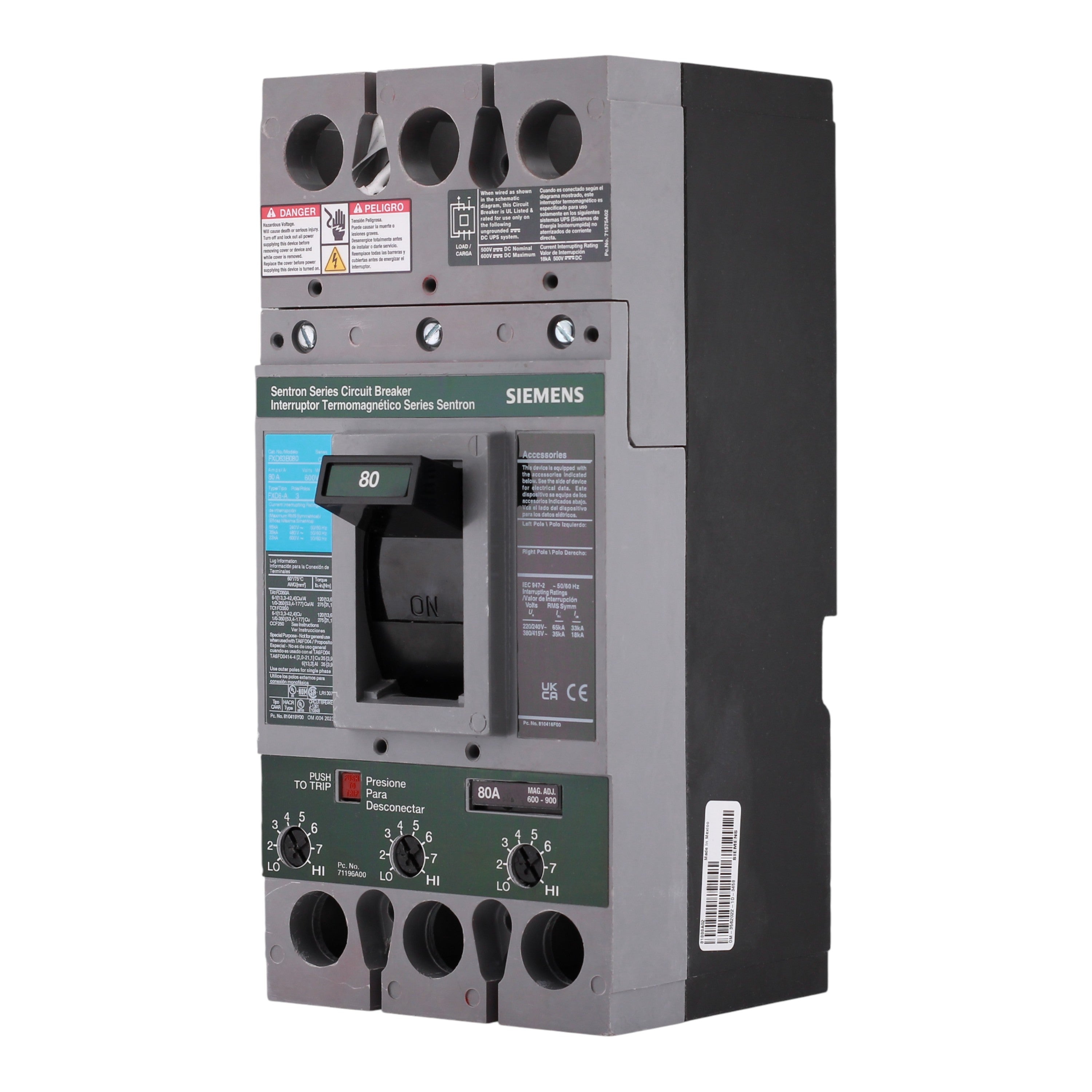 Siemens Sentron, FXD63B080L, 80A, 3P, 600V, Thermal-Magnetic, Circuit Breaker - Image 2