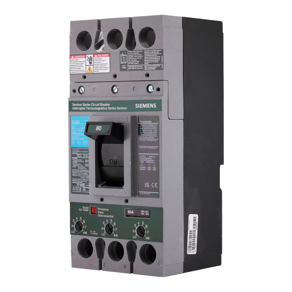 Siemens Sentron, FXD63B080L, 80A, 3P, 600V, Thermal-Magnetic, Circuit Breaker - Image 2