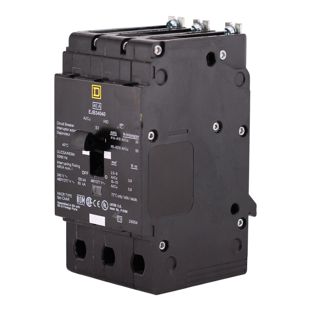 Square D E-Frame, EJB34040, 40A, 3P, 480Y/277VAC, 100kA, Bolt-On, Thermal Magnetic, Circuit Breaker - Image 2