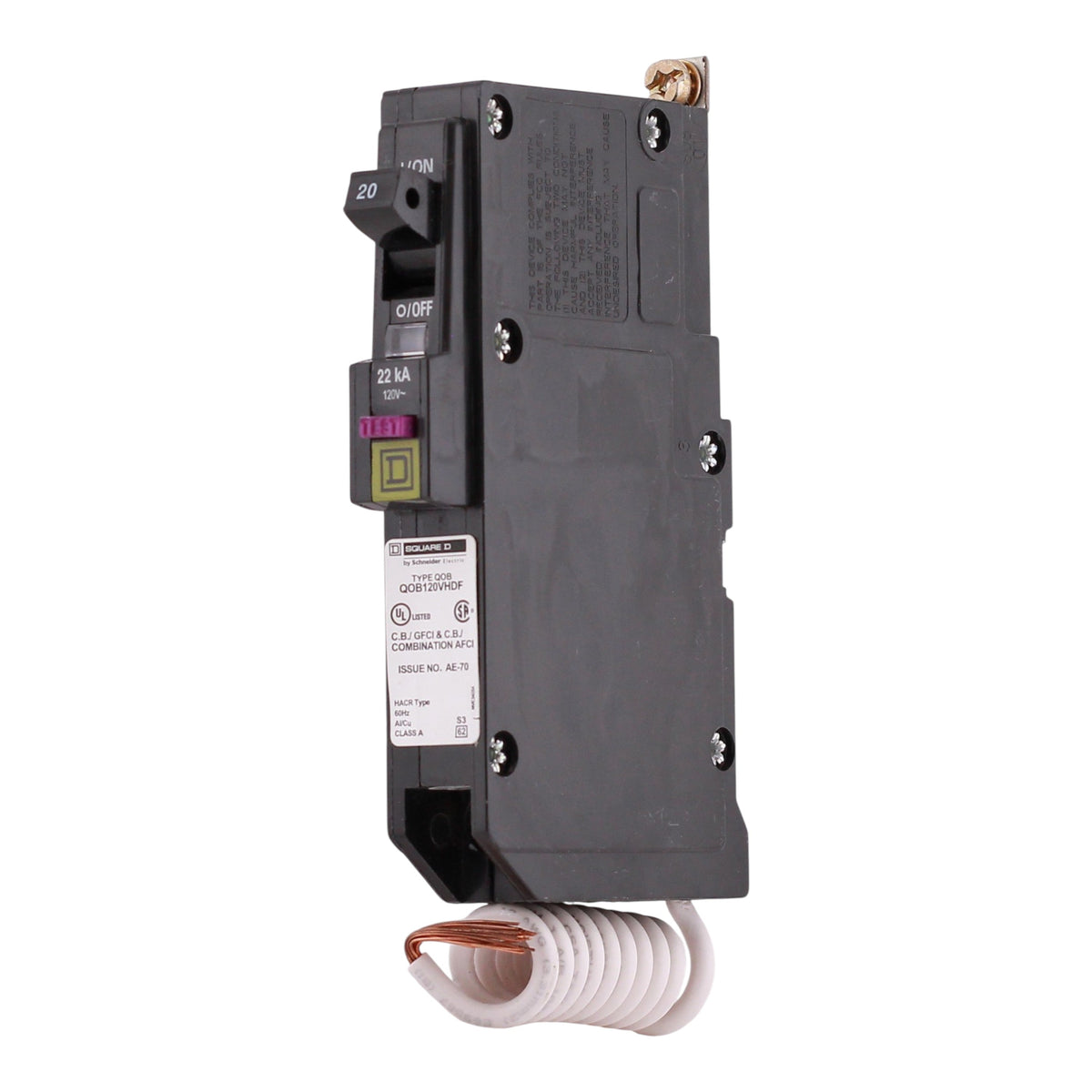 Square D QO, QOB120VHDF, 20A, 1P, 120V, Dual Function AFCI/GFCI, Pigtail Neutral, Circuit Breaker - Image 2