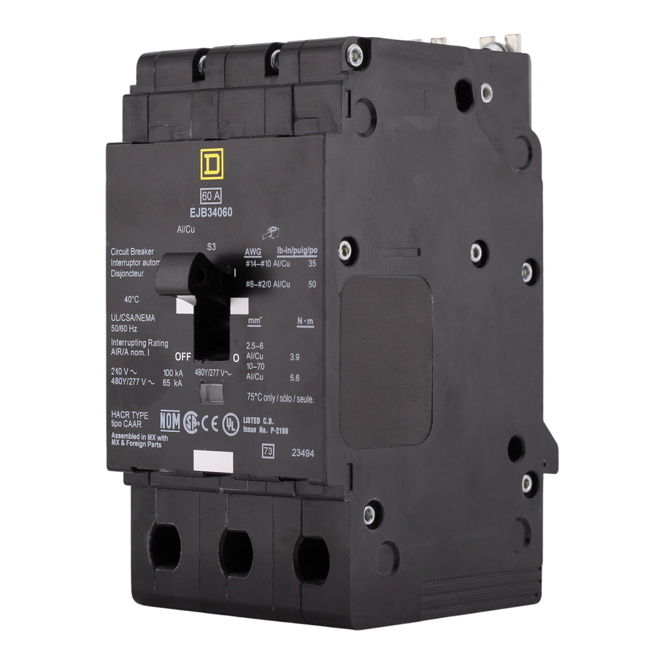 Square D E-Frame, EJB34060, 60A, 3P, 480Y/277V, Thermal-Magnetic, Bolt-On, Circuit Breaker - Image 2