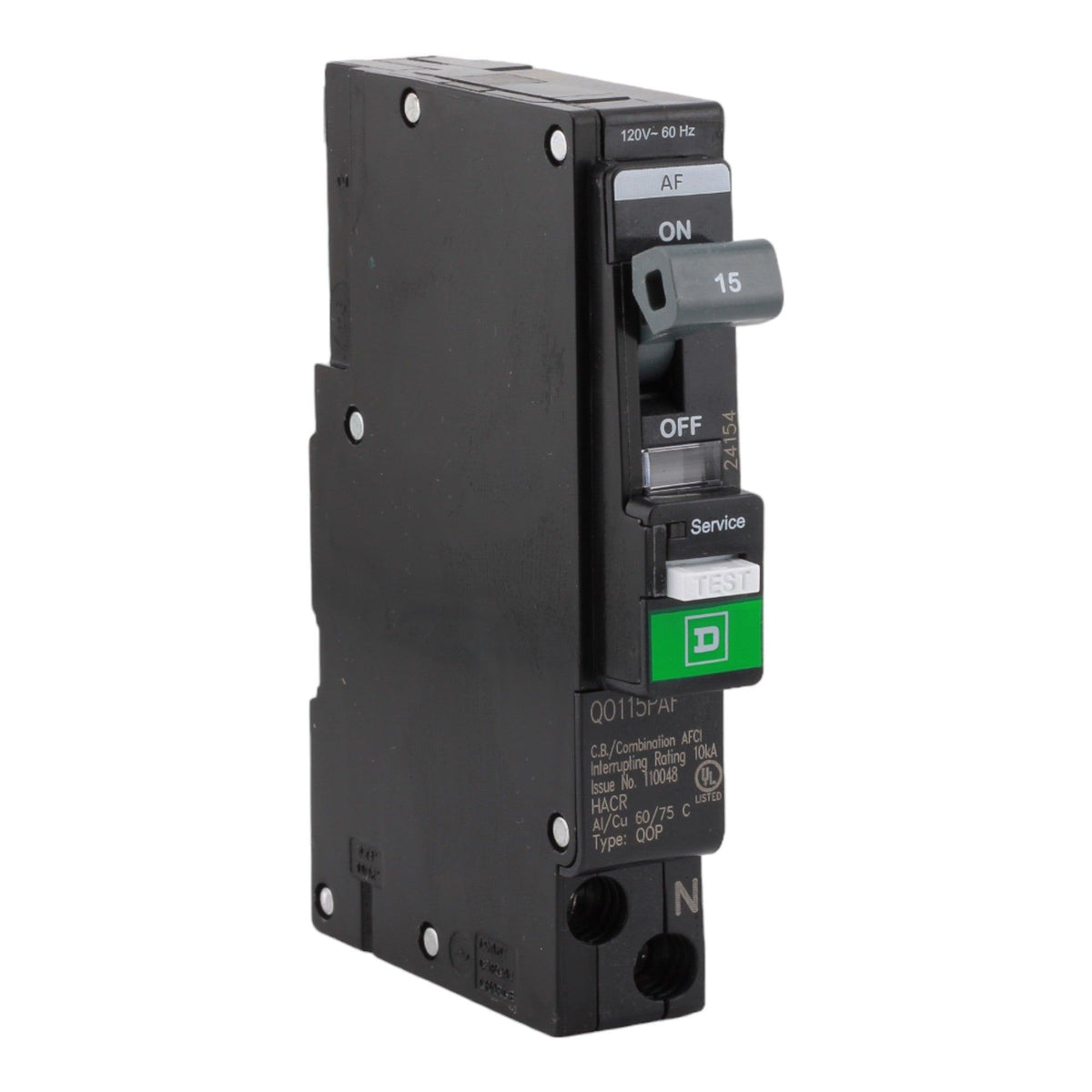 Square D QO QO115PAF 15A 1P 120V AFCI Plug on Neutral Circuit Breaker Circuit Breaker
