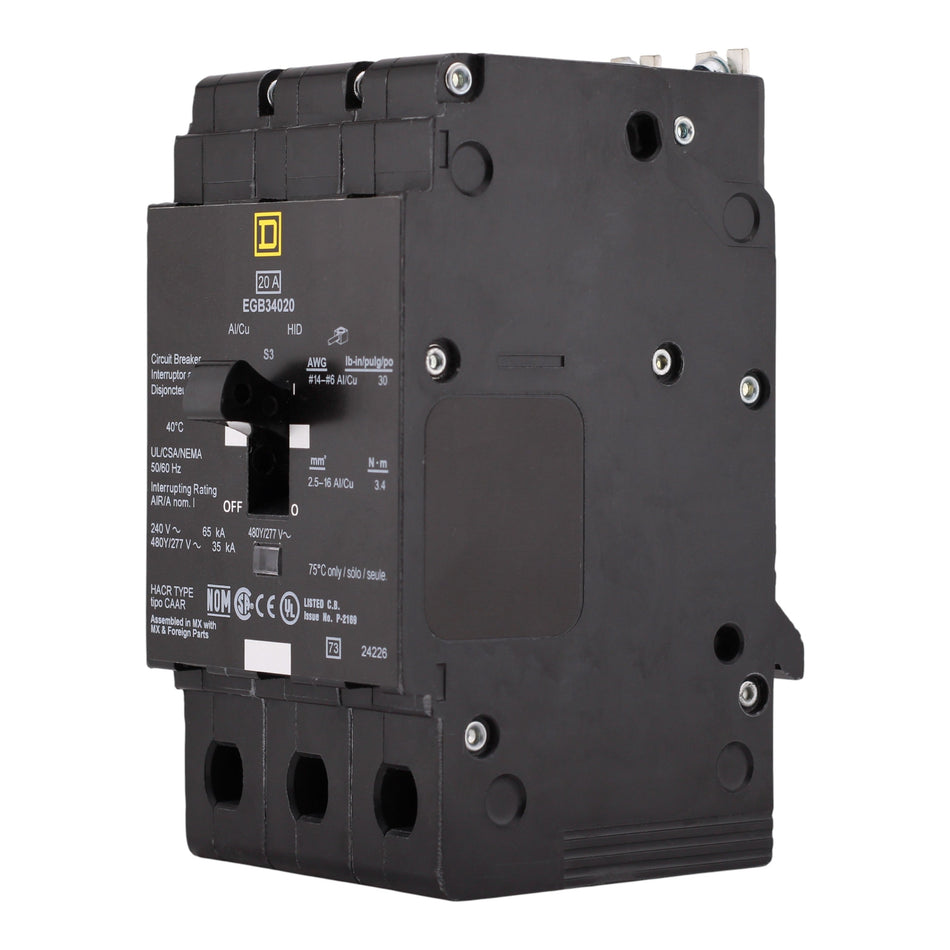 Square D EGB, EGB34020, 20A, 3P, 480Y/277VAC, Bolt-On, Circuit Breaker - Image 2