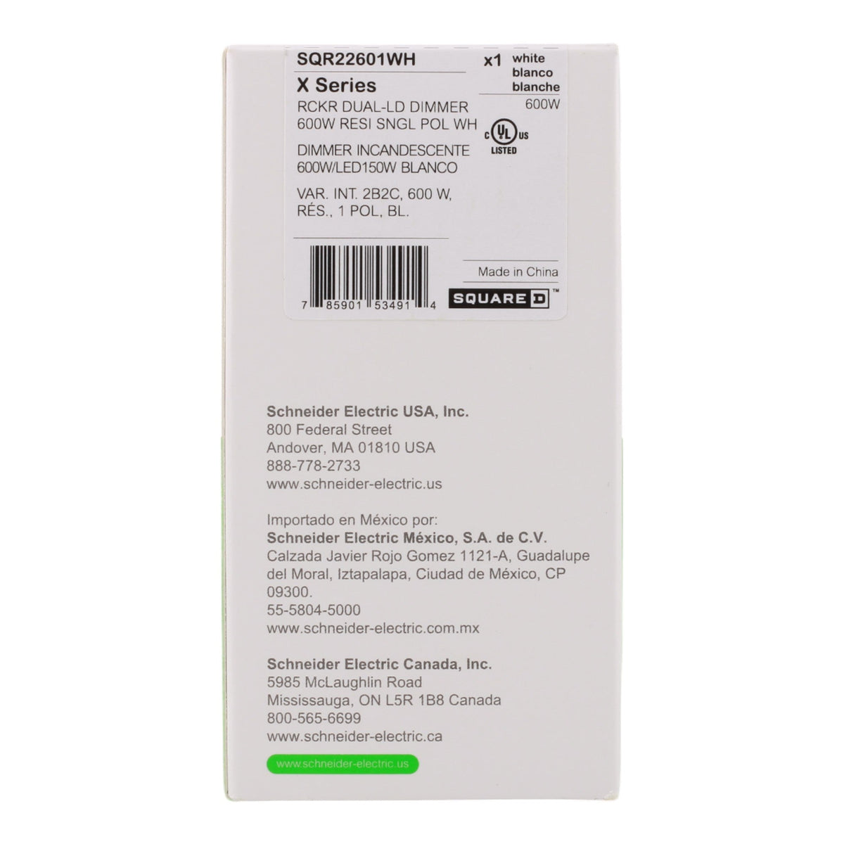 Square D SQR22601WH X Series 15A 600W Single Pole/3-Way Rocker Dimmer, Matte White Finish - Image 6