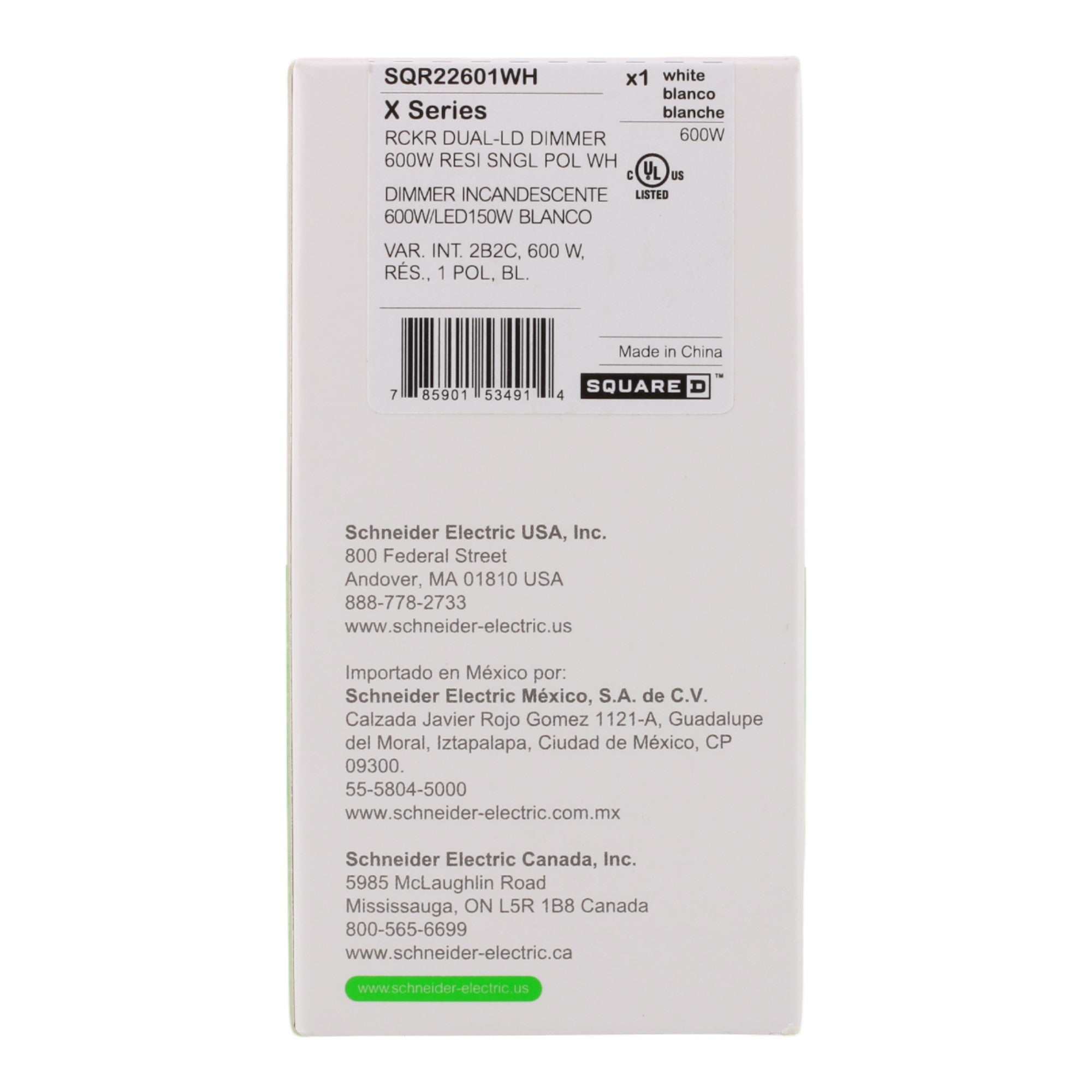 Square D SQR22601WH X Series 15A 600W Single Pole/3-Way Rocker Dimmer, Matte White Finish - Image 6