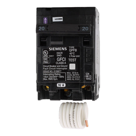 Siemens Q220GF 20A 2P 240V GFCI Pigtail Neutral Circuit Breaker - Image 2