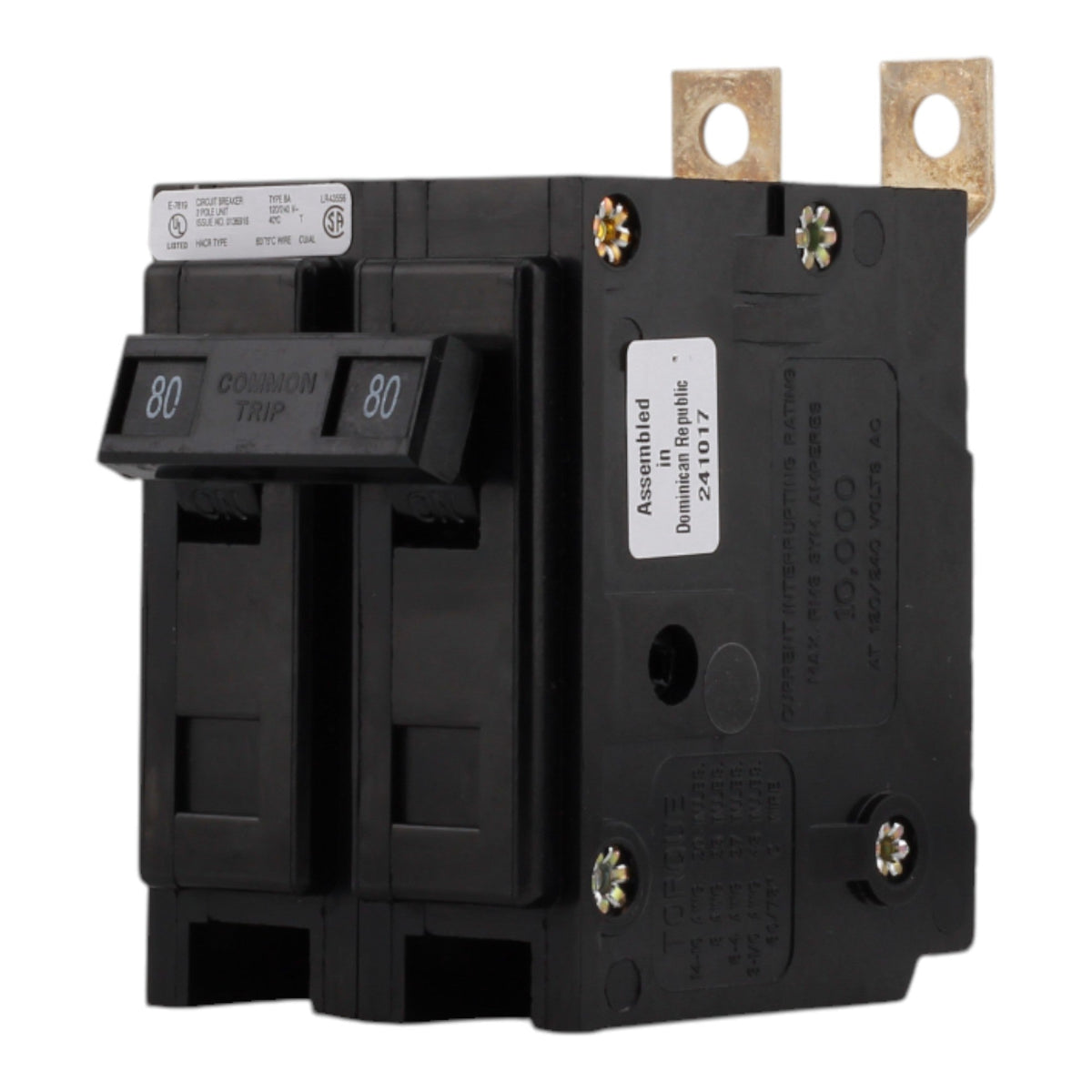 Eaton Quicklag BAB2080 80A 2P 120/240V Thermal-Magnetic Bolt-On Circuit Breaker - Image 2