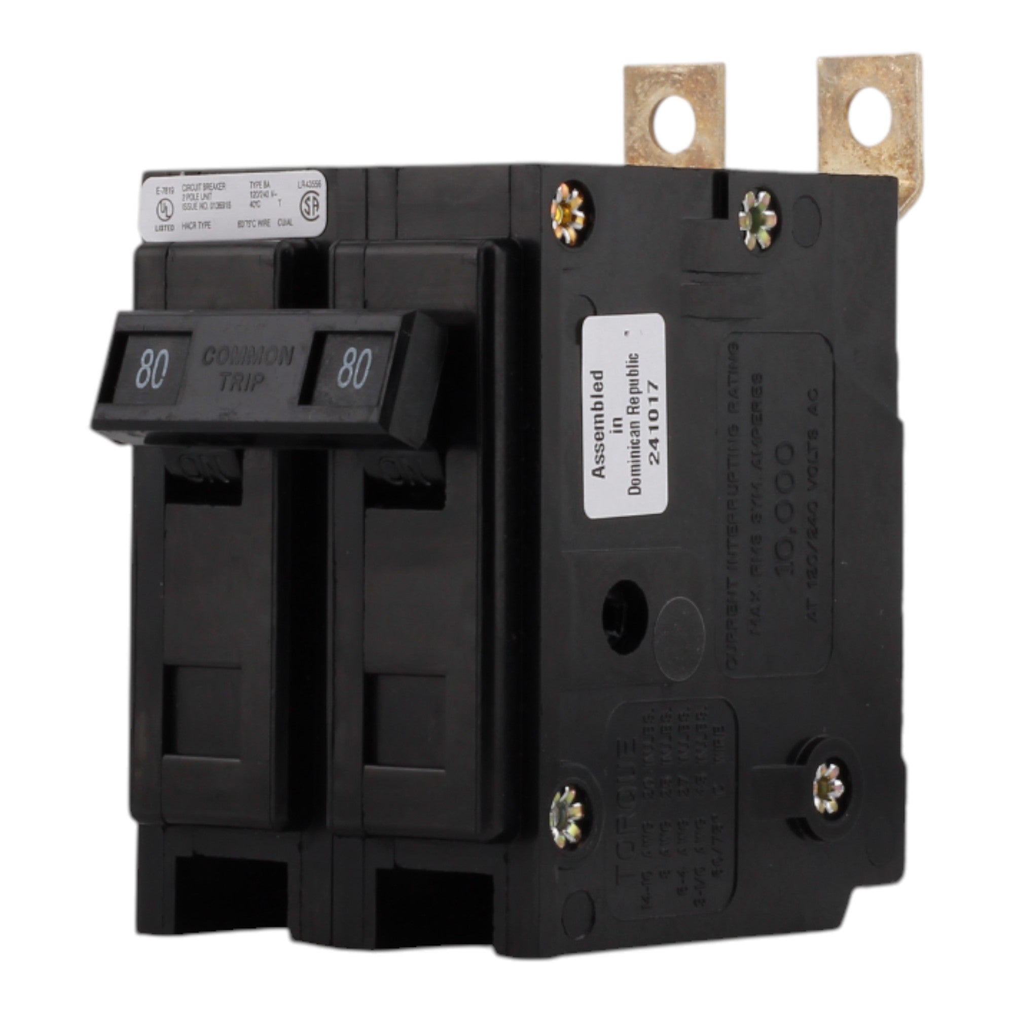 Eaton Quicklag BAB2080 80A 2P 120/240V Thermal-Magnetic Bolt-On Circuit Breaker - Image 2