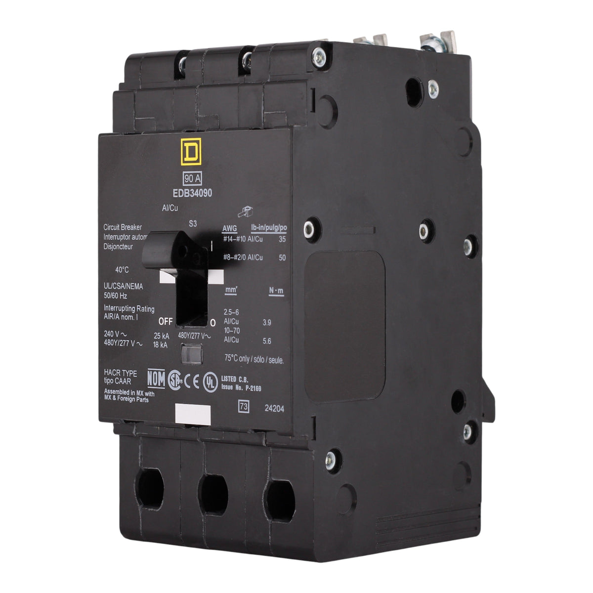 Square D E-Frame, EDB34090, 90A, 3P, 480Y/277V, Bolt-On Circuit Breaker - Image 2