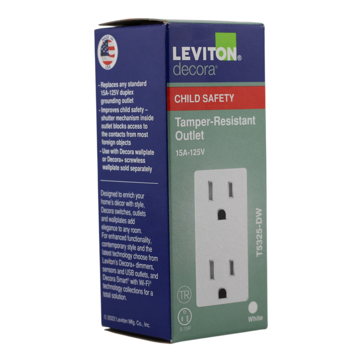 Leviton Decora T5325-DW 15A 125V TR Duplex Outlet - Image 2