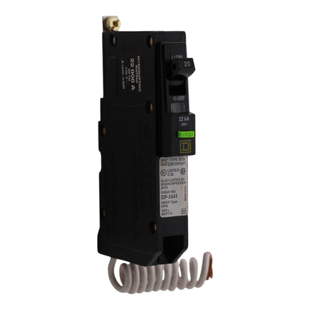 Square D QO, QOB120VHAFI, 20A, 1P, 120V, AFCI, Pigtail Neutral, Bolt-On, Circuit Breaker