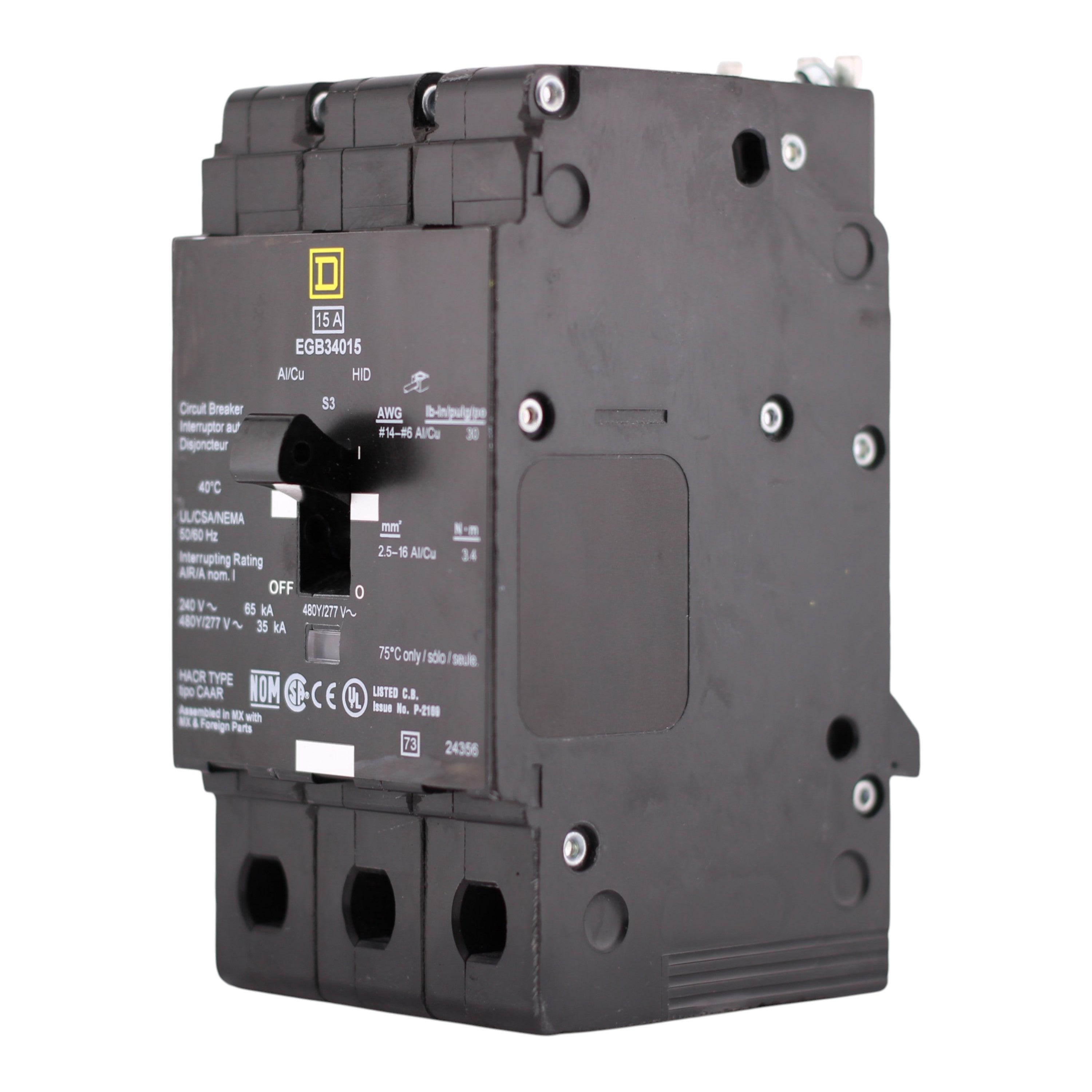 Square D E-Frame, EGB34015, 15A, 3P, 480Y/277V, Thermal-Magnetic, Bolt-On, Circuit Breaker - Image 2