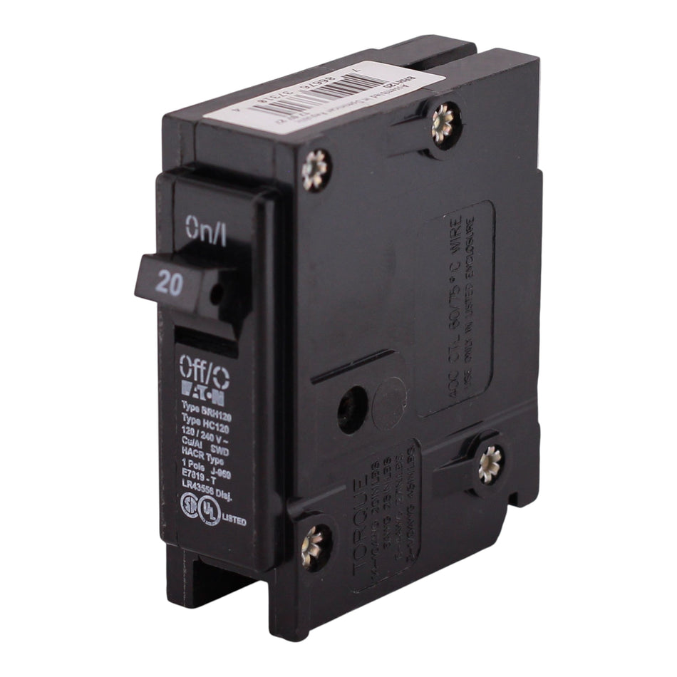 Eaton BRH, BRH120, 20A, 1P, 120/240V, Thermal Magnetic, Plug-On, High Interrupt, Circuit Breaker - Image 2