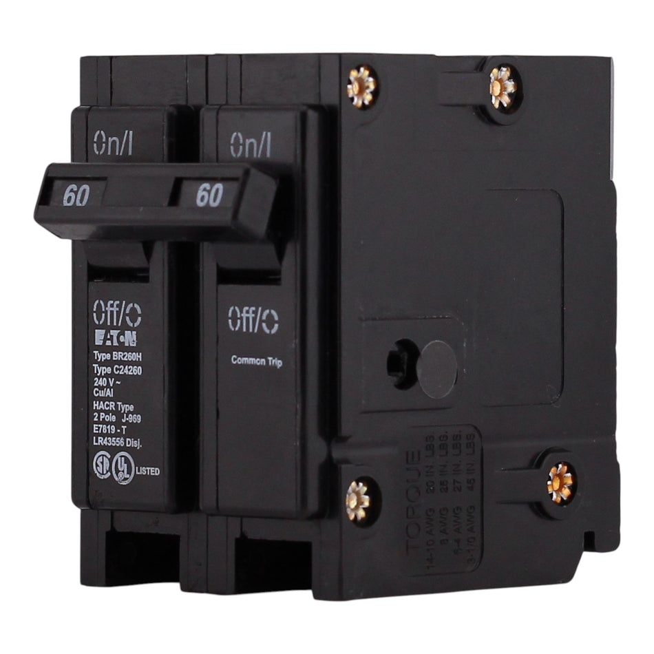 Eaton BR, BR260H, 60A, 2P, 240V, High-Magnetic, Plug-On, Circuit Breaker - Image 2