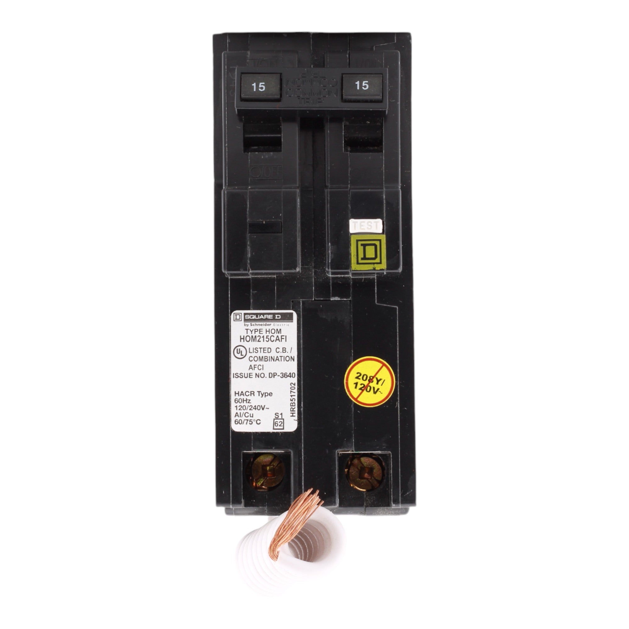 Square D HOM215CAFI 15 Amp Double Pole 120V Pigtail-Neutral AFCI Arc Fault Circuit Breaker UL - Image 2