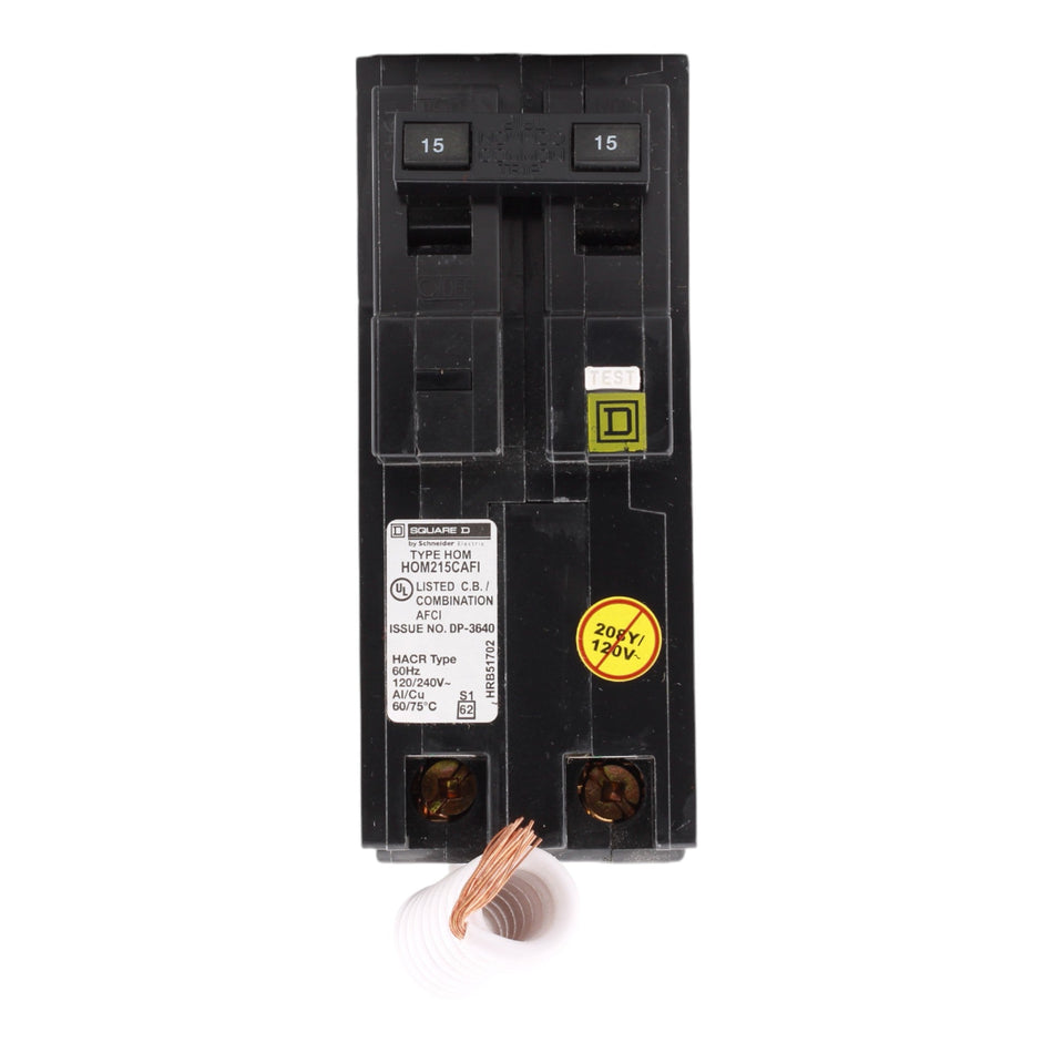 Square D HOM215CAFI 15 Amp Double Pole 120V Pigtail-Neutral AFCI Arc Fault Circuit Breaker UL - Image 2