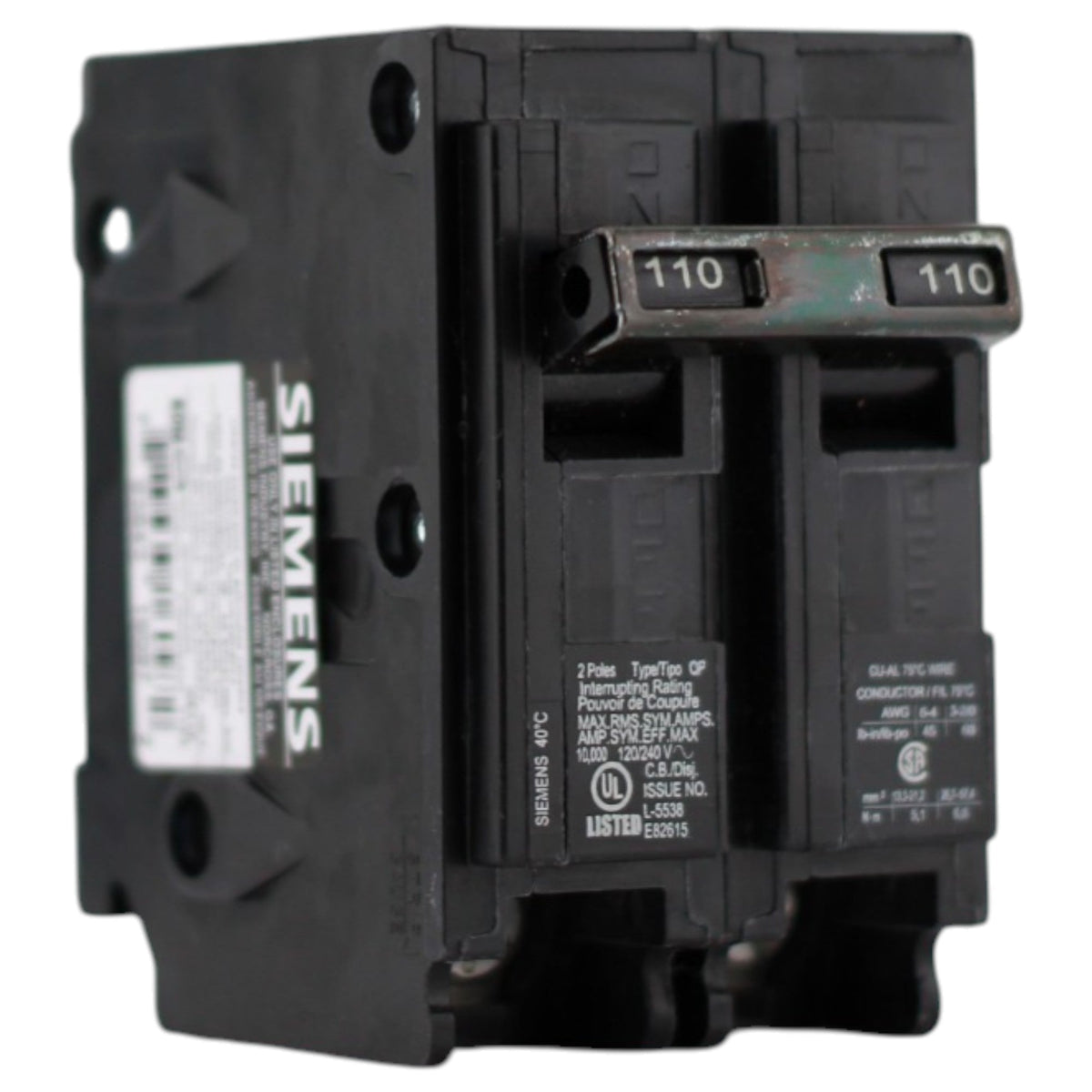 Siemens QP, Q2110, 110A, 2P, 120/240V, Thermal Magnetic, Plug-In, Circuit Breaker