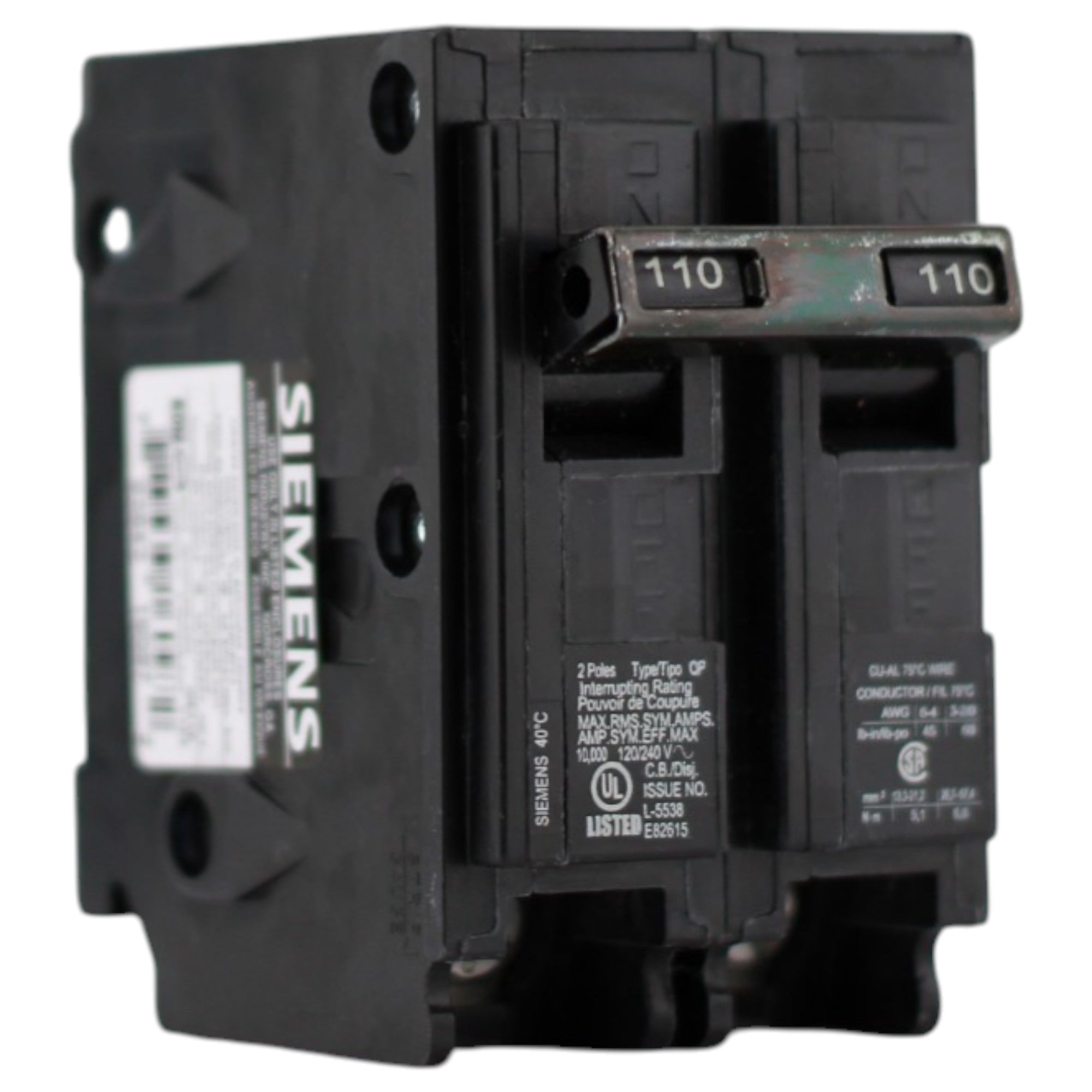 Siemens QP, Q2110, 110A, 2P, 120/240V, Thermal Magnetic, Plug-In, Circuit Breaker