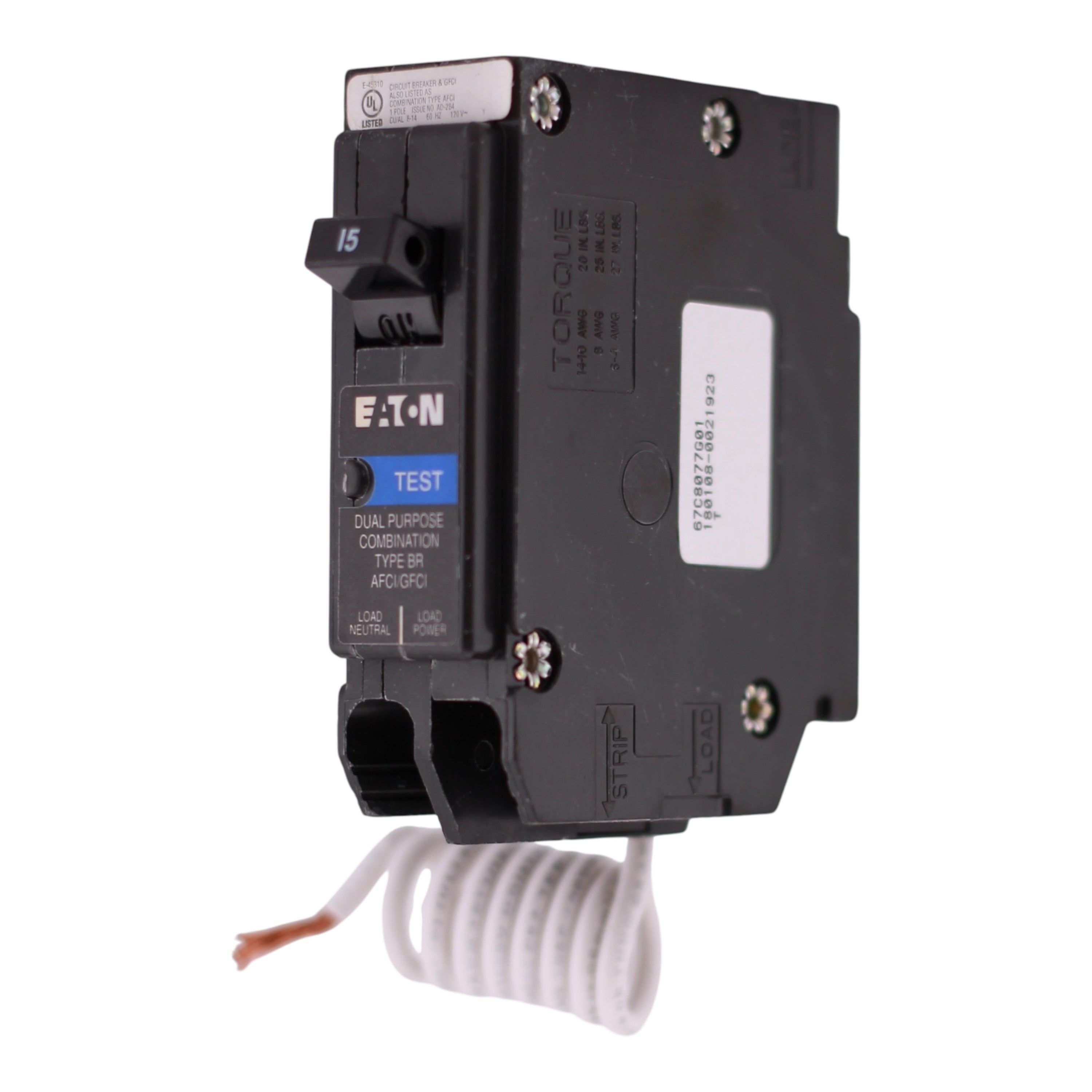 Eaton BR, BRAFGF115, 15A, 1P, 120V, AFCI/GFCI, Pigtail Neutral, Circuit Breaker - Image 2