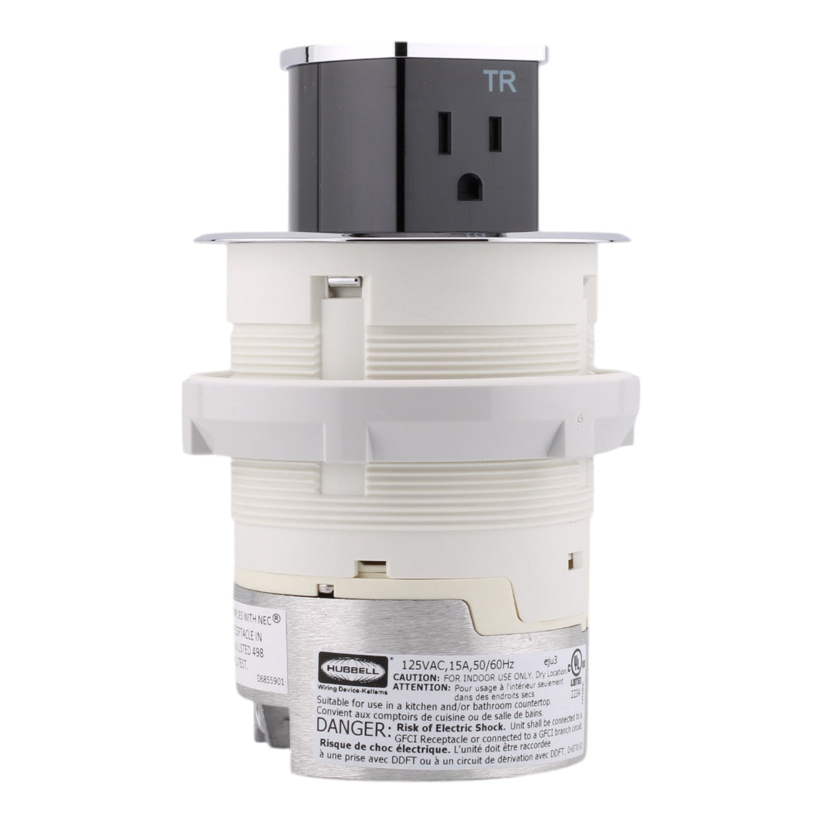 Hubbell Wiring, RCT200CH, 15 Amps, 125 Volts, 2-Pole, Kitchen Counter Receptacle, Surface Mount, Tamper Resistant, Chrome - Image 2