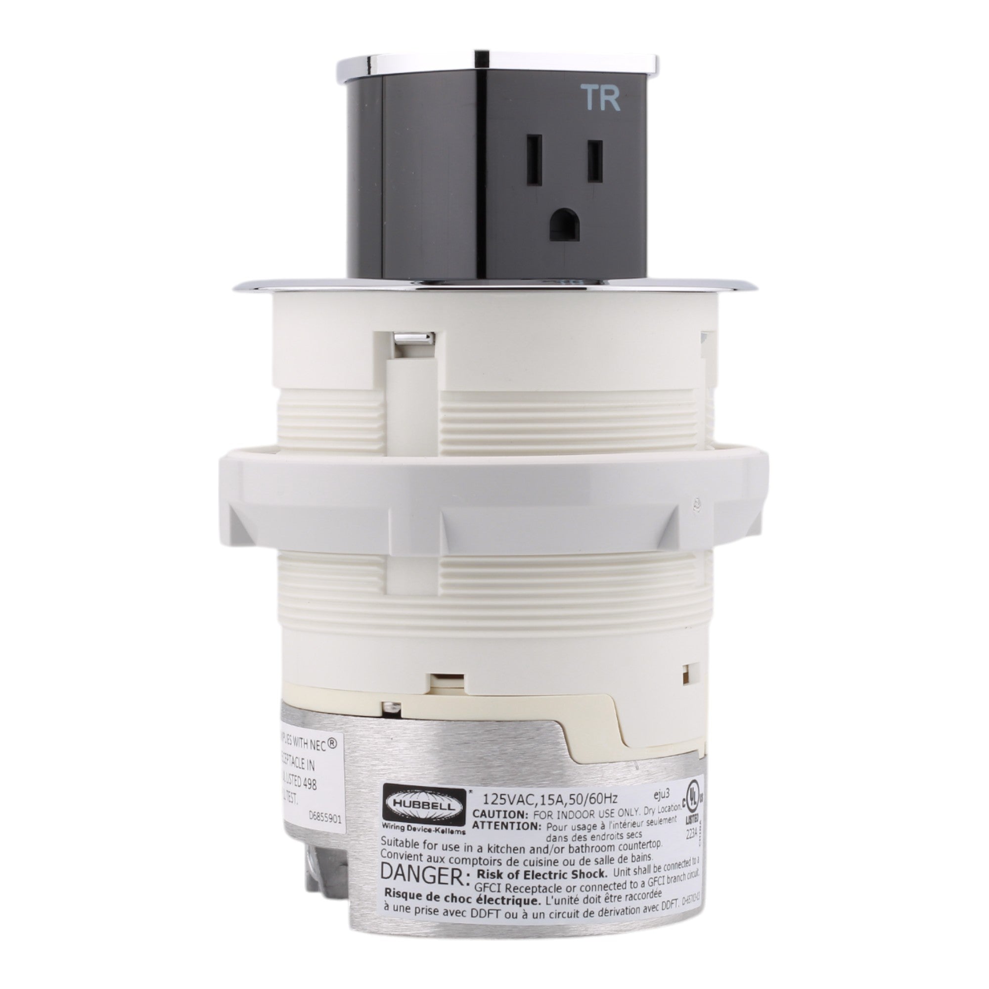 Hubbell Wiring, RCT200CH, 15 Amps, 125 Volts, 2-Pole, Kitchen Counter Receptacle, Surface Mount, Tamper Resistant, Chrome - Image 2