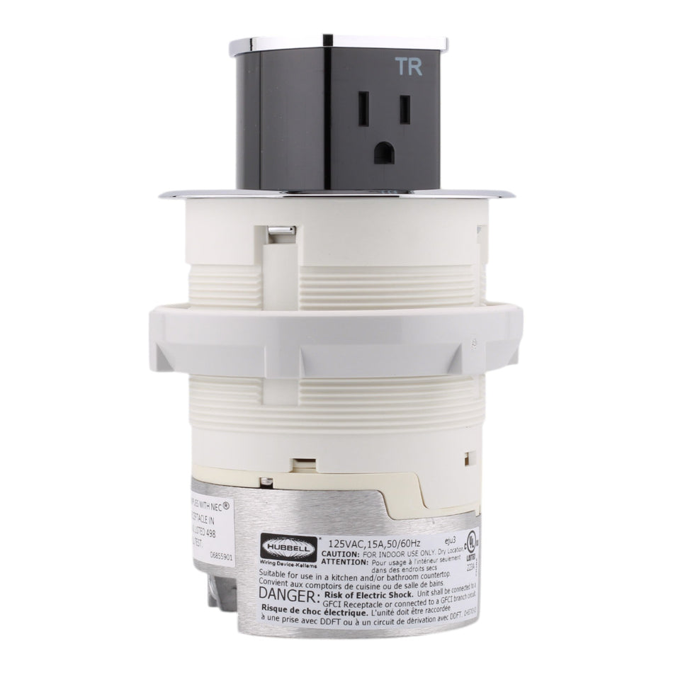 Hubbell Wiring, RCT200CH, 15 Amps, 125 Volts, 2-Pole, Kitchen Counter Receptacle, Surface Mount, Tamper Resistant, Chrome - Image 2