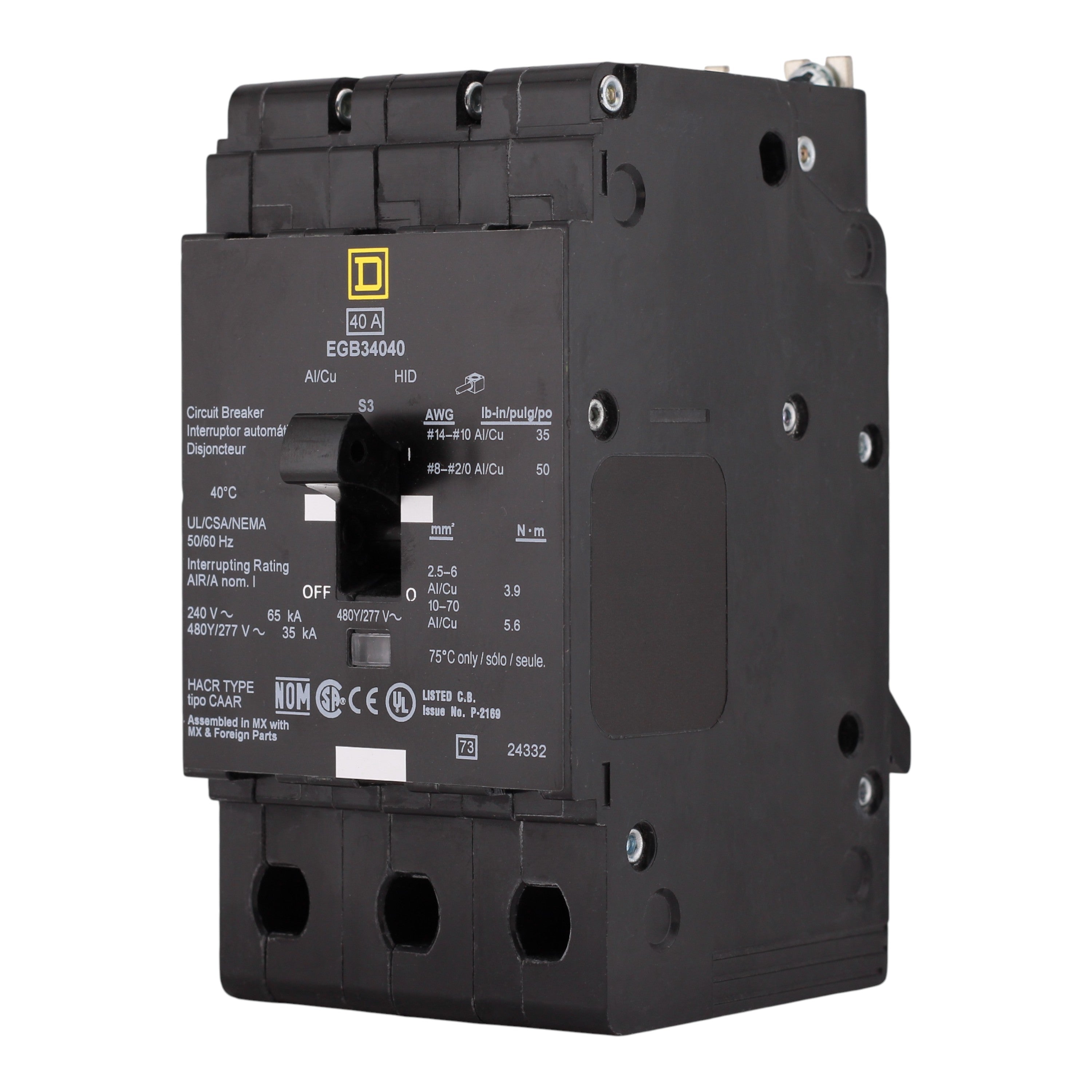 Square D E-Frame, EGB34040, 40A, 3P, 480Y/277V, Bolt-On, Circuit Breaker - Image 2