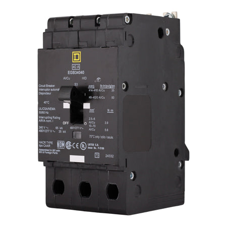 Square D E-Frame, EGB34040, 40A, 3P, 480Y/277V, Bolt-On, Circuit Breaker - Image 2