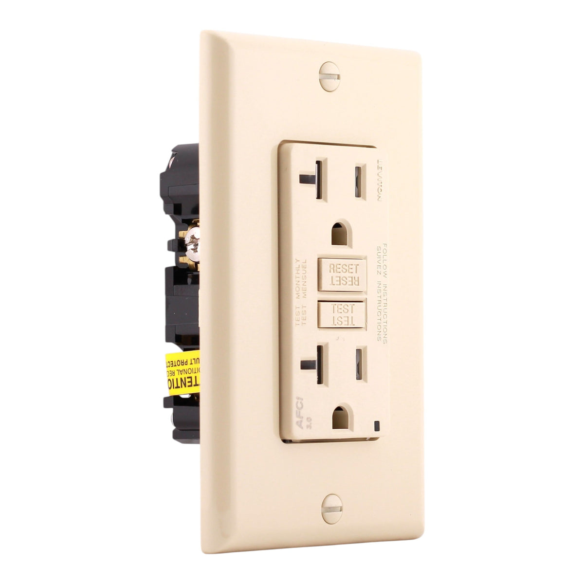 Leviton SmartlockPro, AFTR2-I, 20A, 125V, NEMA 5-20R, Tamper-Resistant, AFCI Outlet, Ivory
