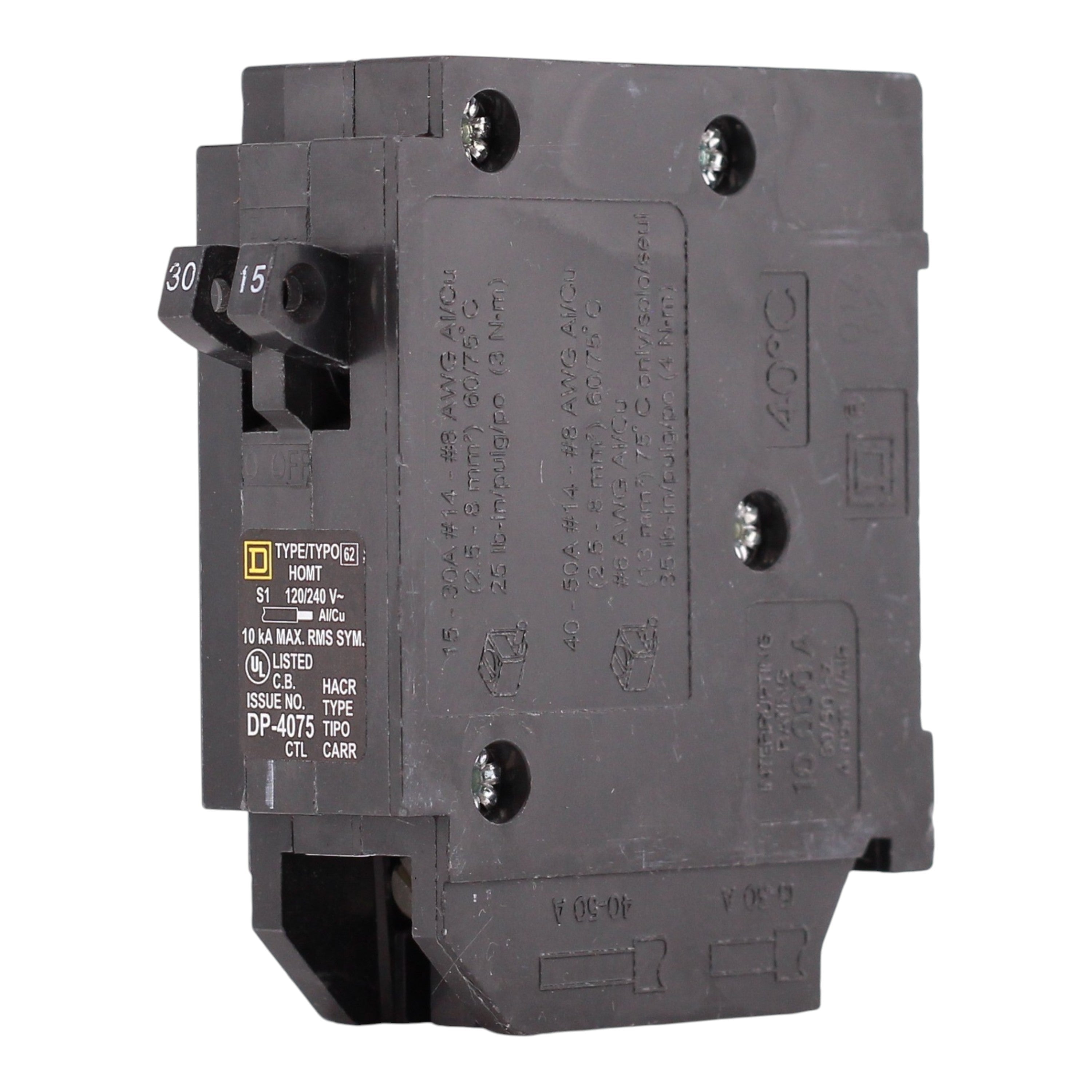 Square D Homeline, HOMT3015, 30A/15A, 2x1P, 120/240V, Tandem, Circuit Breaker - Image 2