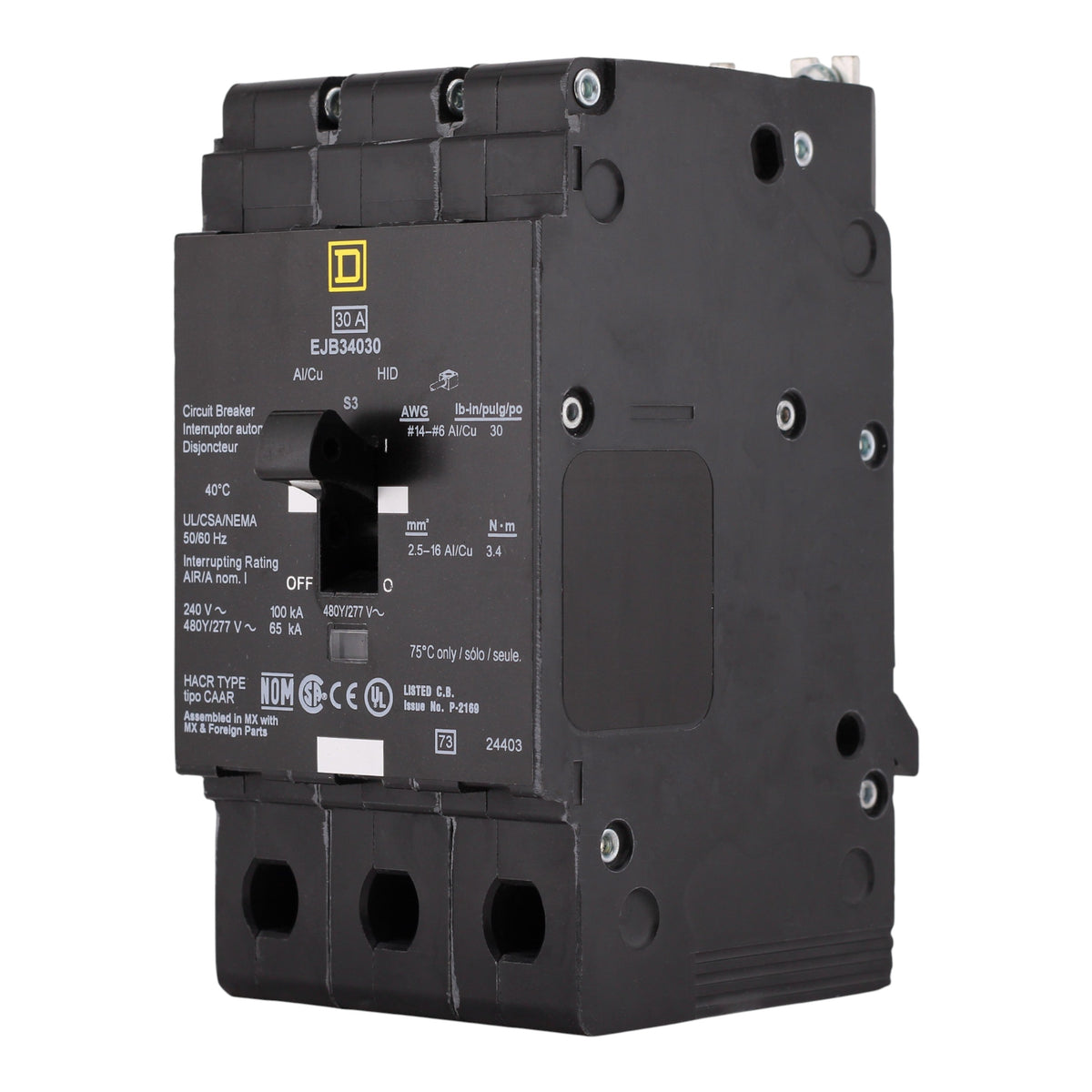 Square D E-Frame, EJB34030, 30A, 3P, 480Y/277V, Thermal-Magnetic, Bolt-On Circuit Breaker - Image 2