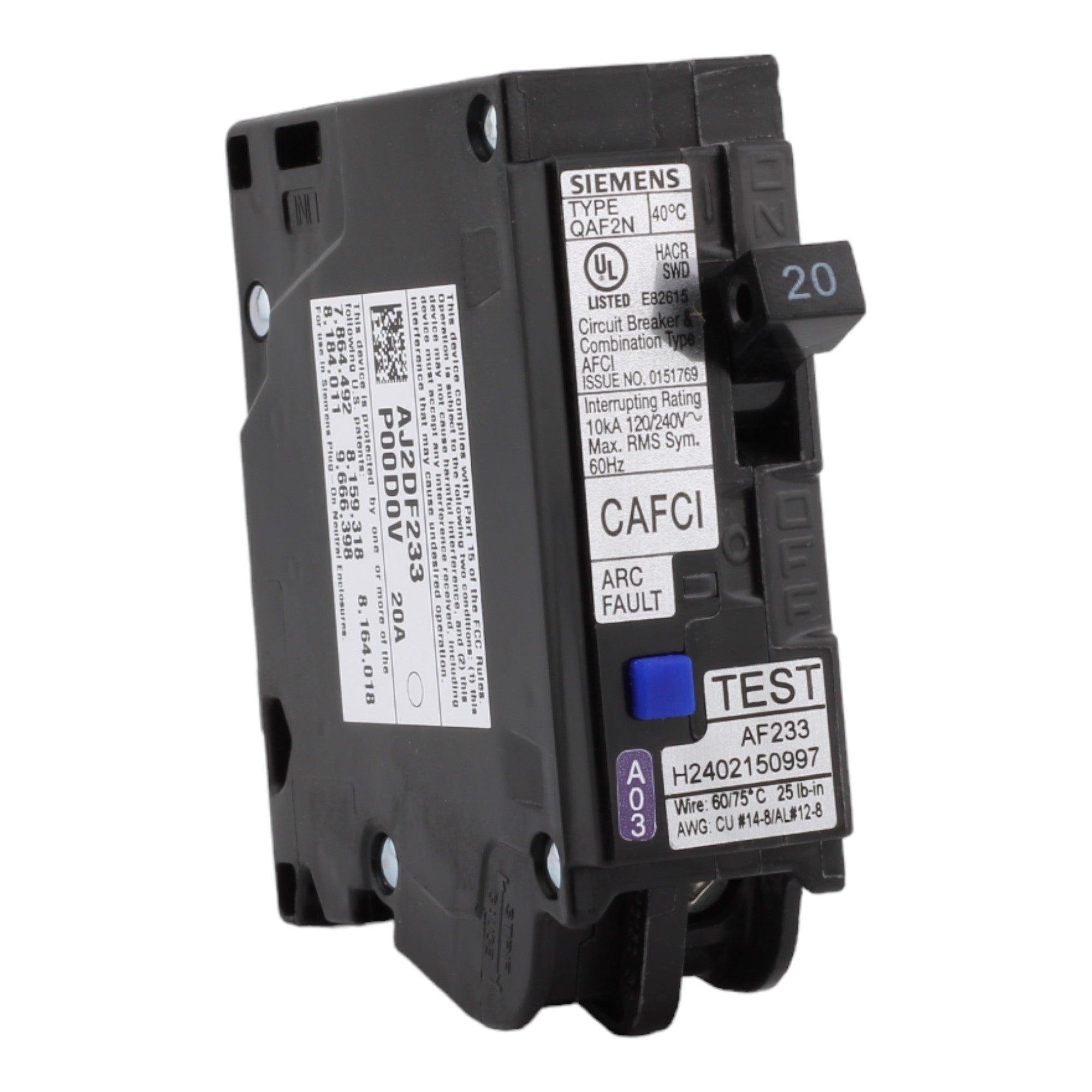Siemens QA120AFCN 20A 1P 120V AFCI Plug on Neutral Circuit Breaker
