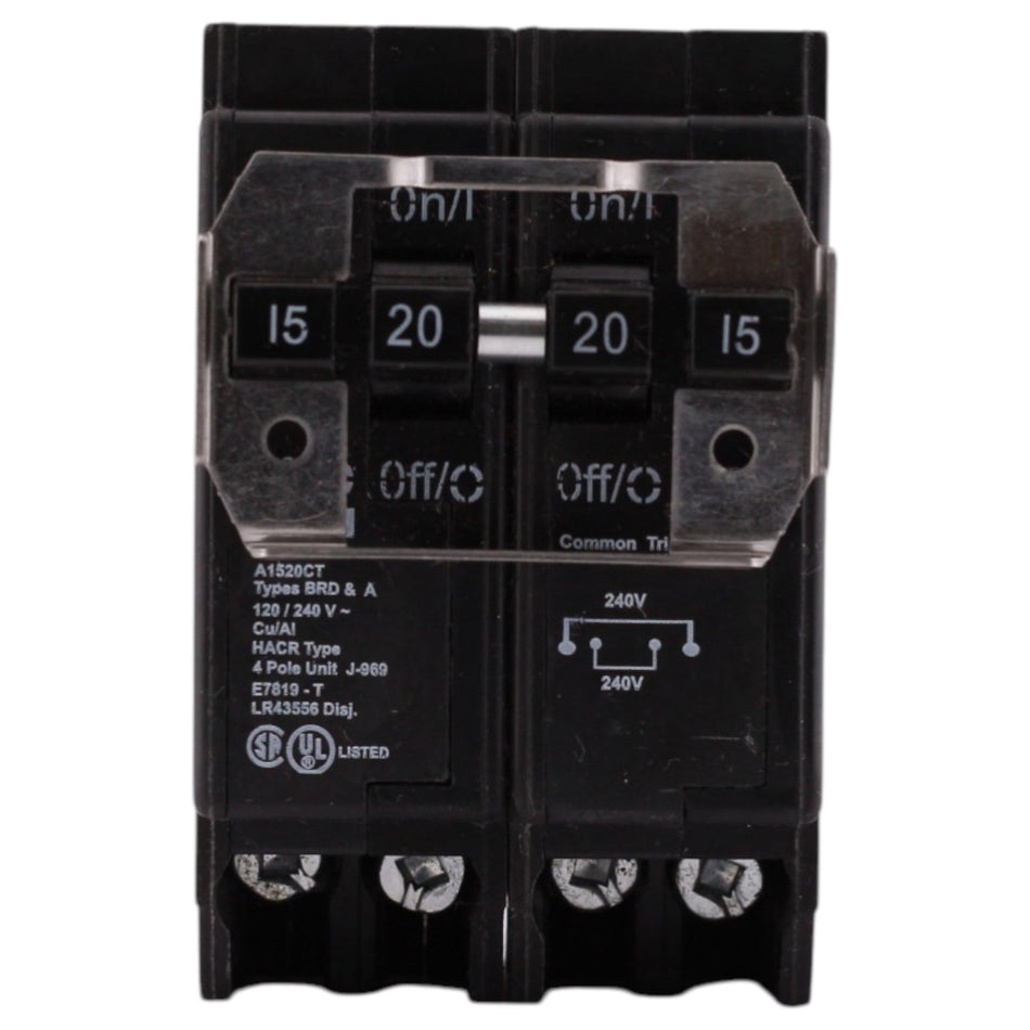 Eaton BR, BQC215220, 20A/15A, 4P, 120/240V, Circuit Breaker - Image 2