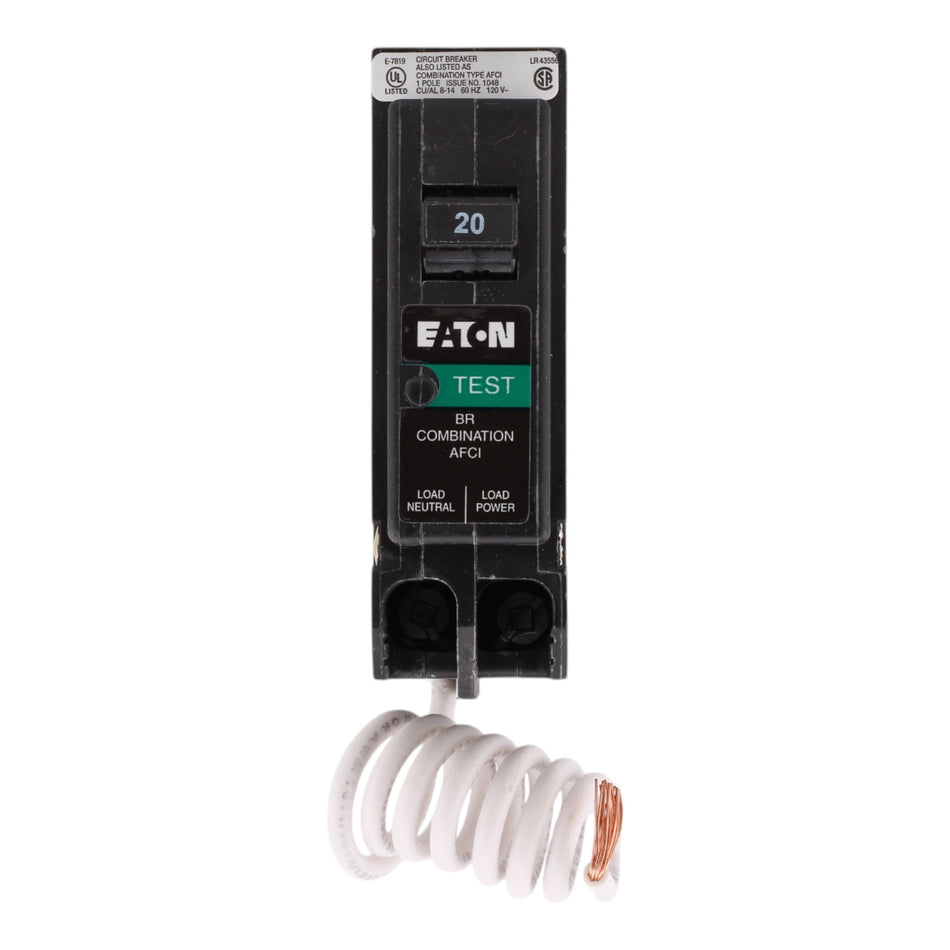 Eaton BRHN120AF, 20A, 120V, 1-Pole AFCI Circuit Breaker, Pigtail Neutral, Plug-On, for BR Load Centers - Image 2