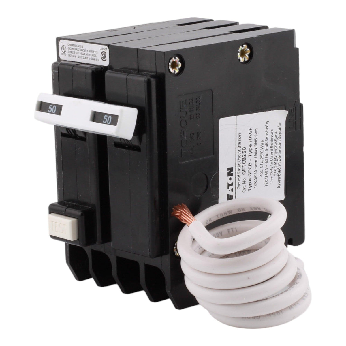 Eaton GFTCB250 50A 120/240V 2-pole GFCI Circuit Breaker Pigtail Neutral - Image 3