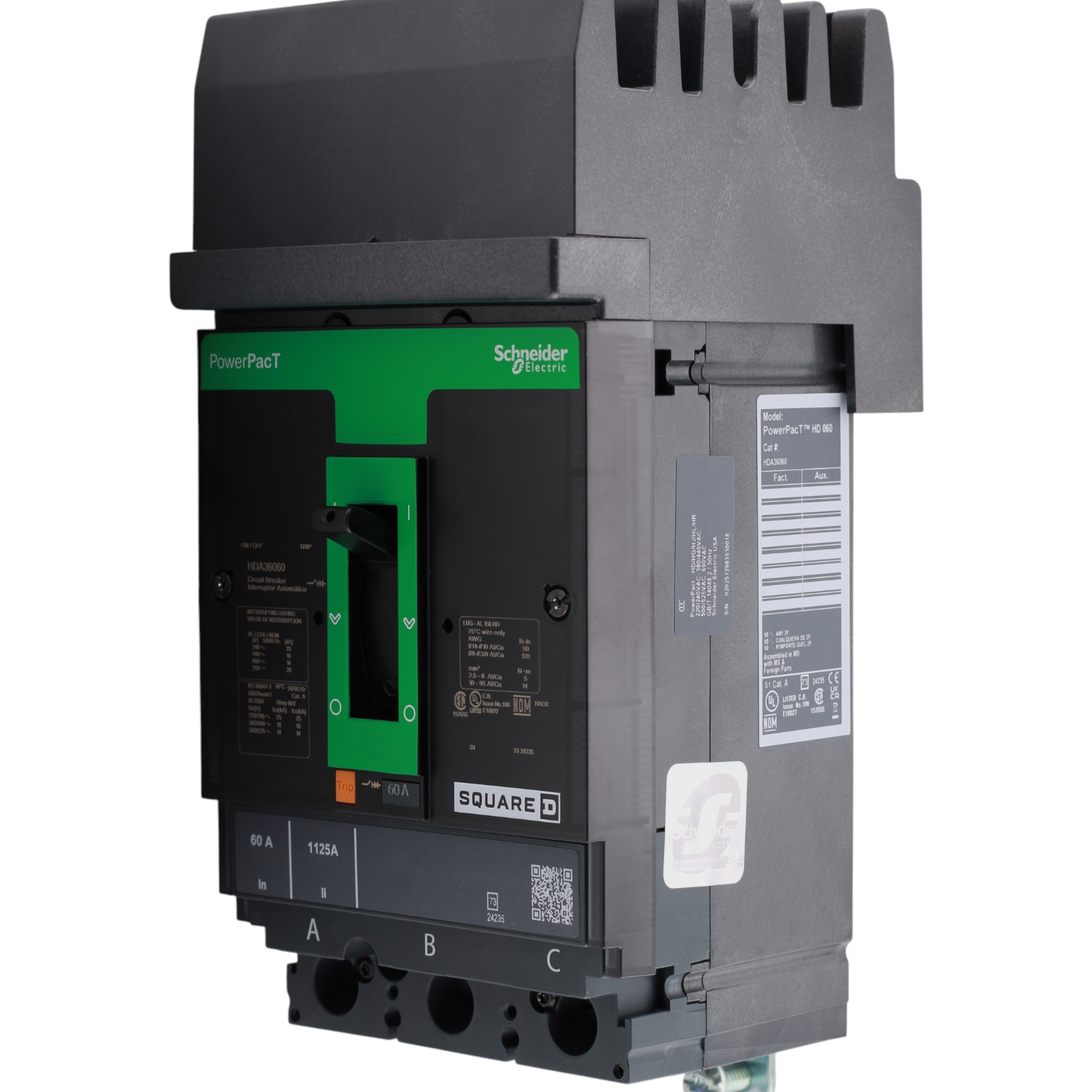 Square D HDA36060 Circuit breaker, PowerPacT H, 60A, 3 pole, 600VAC, 14kA, I-Line, ABC - Image 2