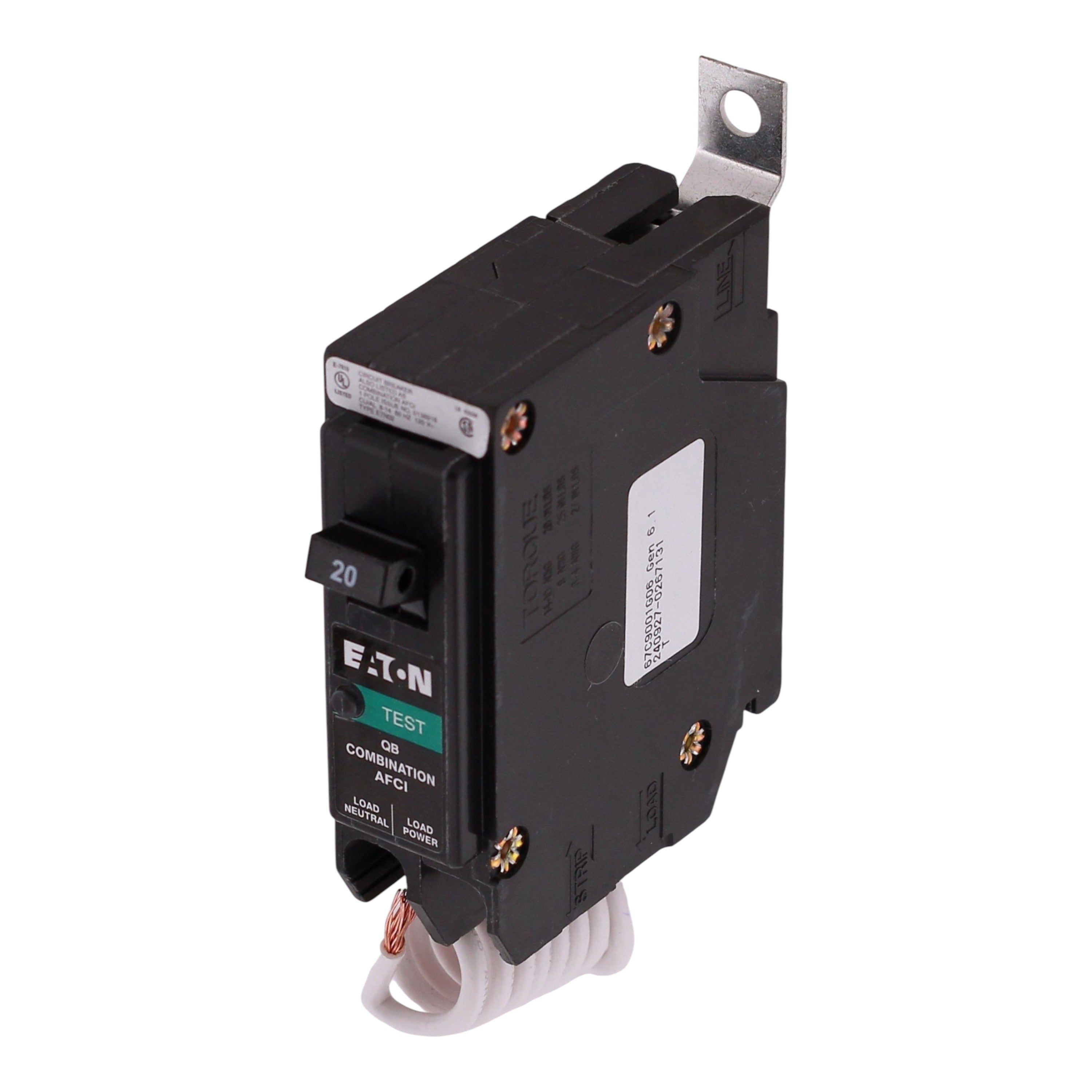 Eaton QBHCAF, QBH1020CAF, 20A, 1P, 120/240V, CAFCI, Pigtail Neutral, Bolt-On, Circuit Breaker - Image 2