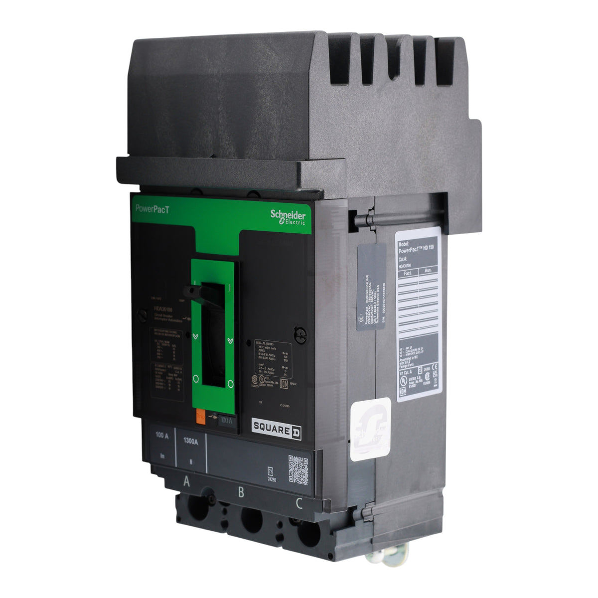 Square D HDA36100 Circuit breaker, PowerPacT H, 100A, 3 pole, 600VAC, 14kA, I-Line, thermal magnetic, 80%, ABC - Image 2