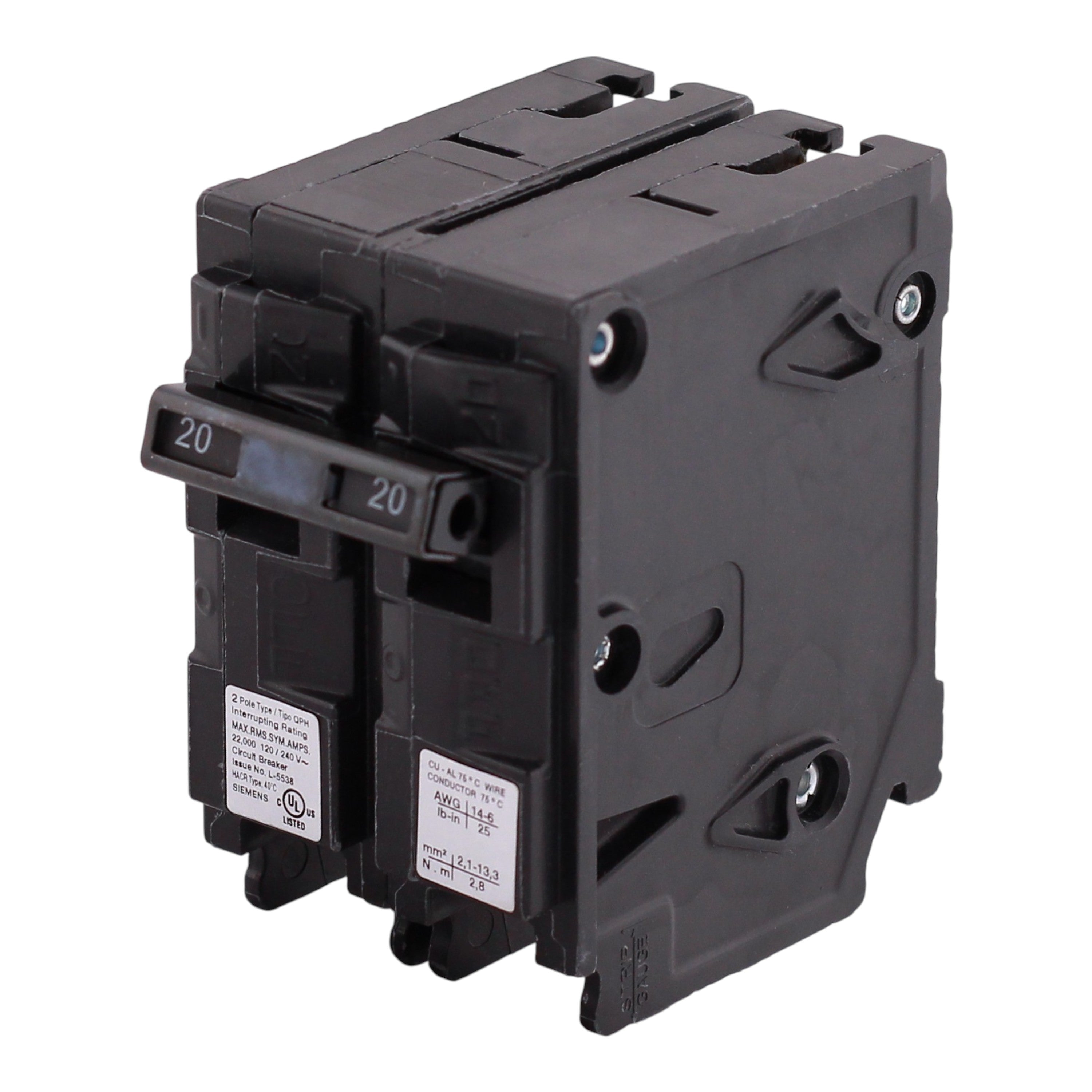 Siemens QP, Q220H, 20A, 2P, 120/240V, 22kAIC, Thermal Magnetic, Circuit Breaker - Image 2