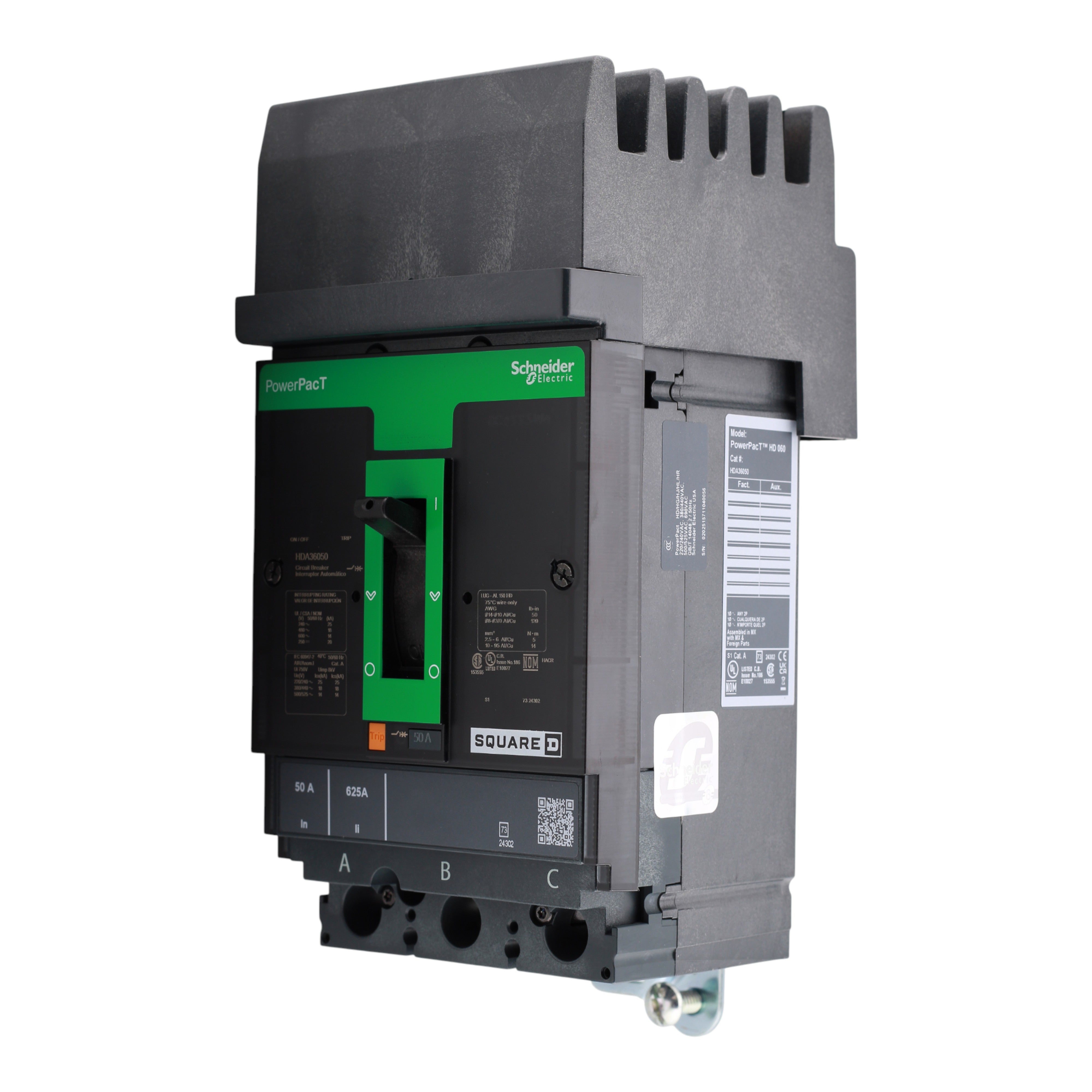 Square D HDA36050 Circuit breaker, PowerPacT H, 50A, 3P, 600VAC, 14kA, I-Line, thermal magnetic, 80%, ABC - Image 2
