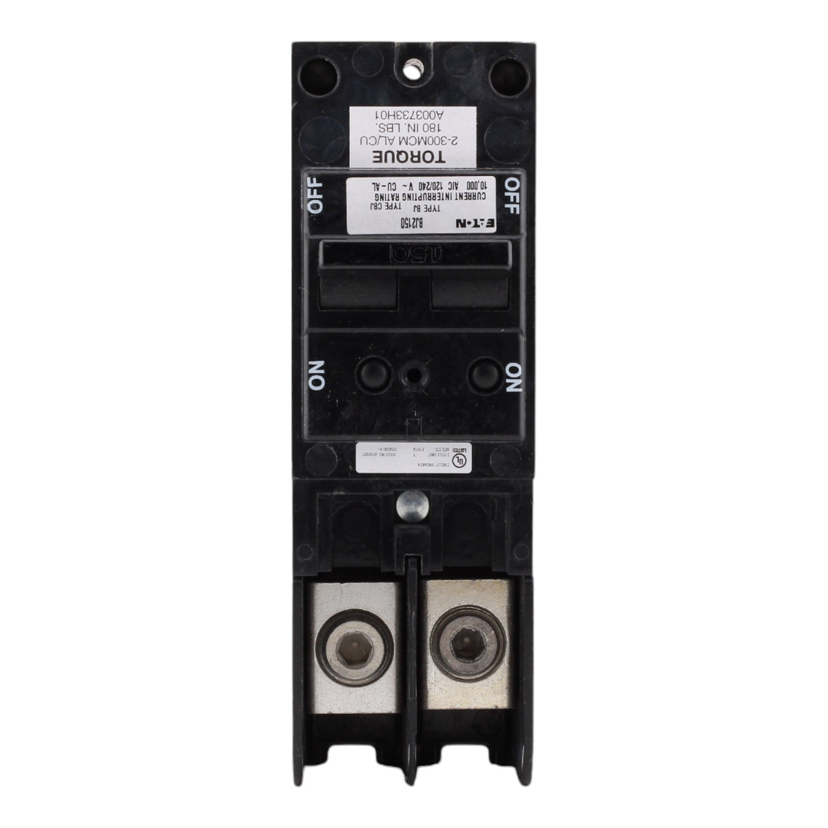 Eaton BJ2150, 150A, 120/240V, 2-Pole, 10kAIC, Plug-On Main Circuit Breaker, Common Trip, for 150A+ Load Centers - Image 2