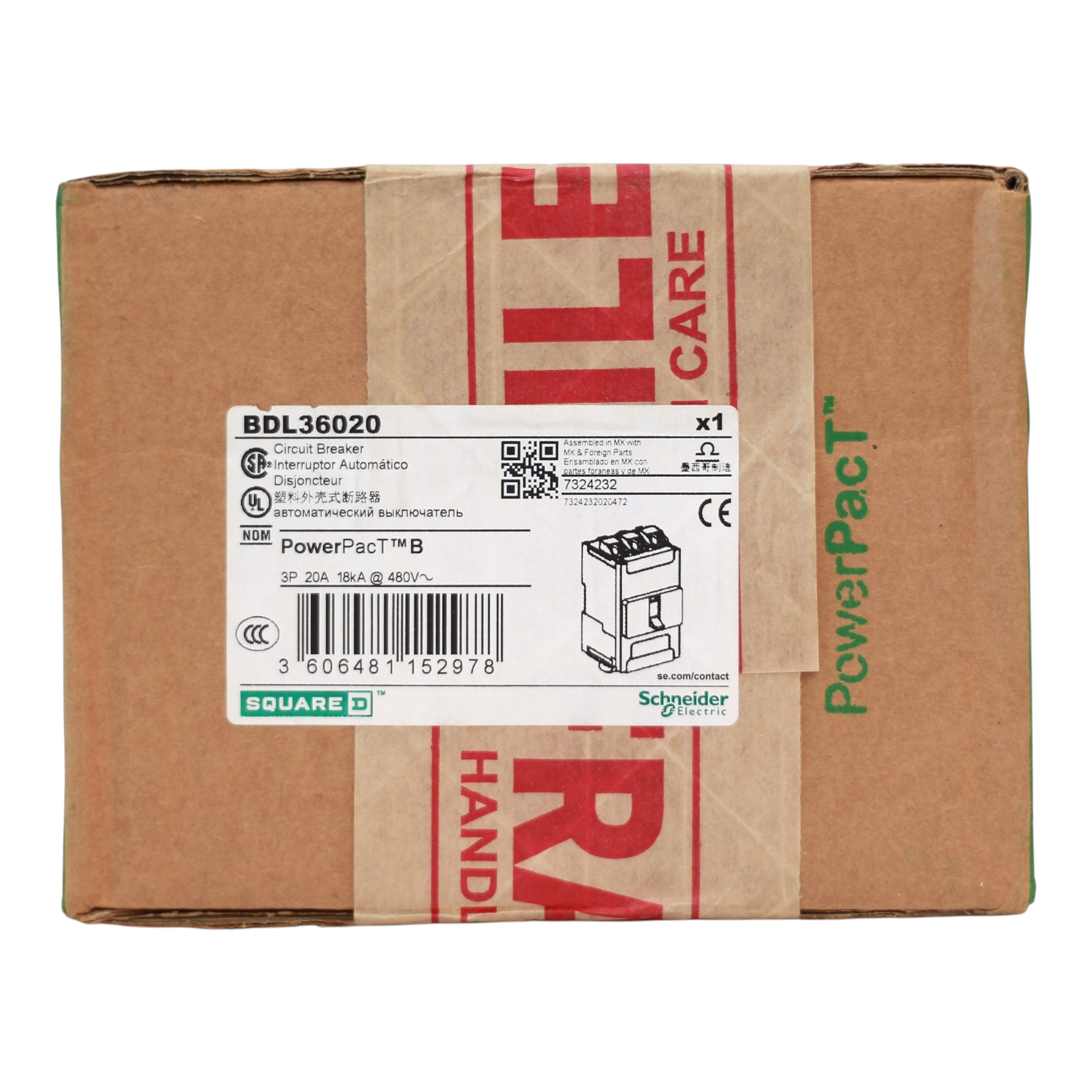 Square D PowerPacT B, BDL36020, 20A, 3P, 600Y/347VAC, Thermal Magnetic, Circuit Breaker - Image 3