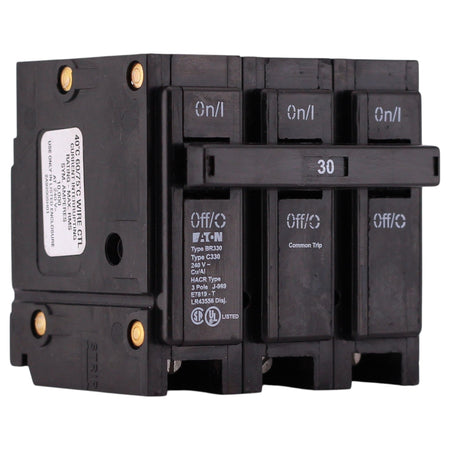Eaton BR, BR330, 30A, 3P, 240V, Thermal Magnetic, Plug-On, Circuit Breaker