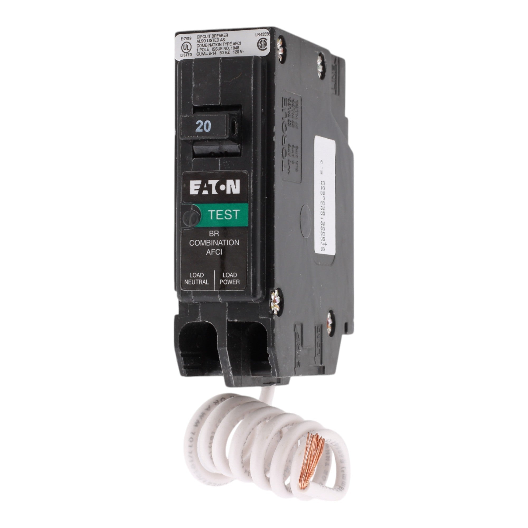 Eaton BRHN120AF, 20A, 120V, 1-Pole AFCI Circuit Breaker, Pigtail Neutral, Plug-On, for BR Load Centers - Image 3