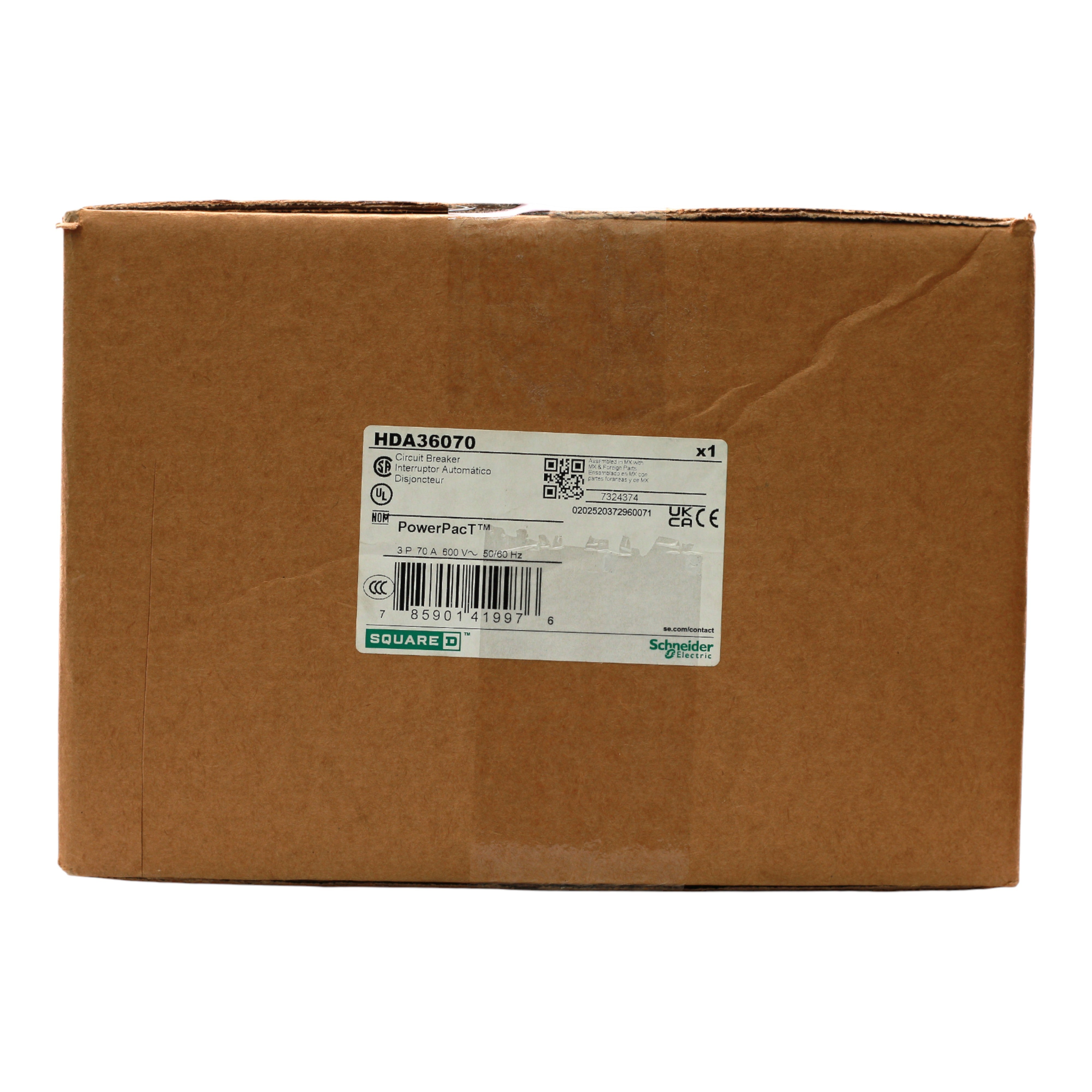 Square D HDA36070 Circuit breaker, PowerPacT H, 70A, 3 pole, 600VAC, 14kA, I-Line, thermal magnetic, 80%, ABC - Image 3