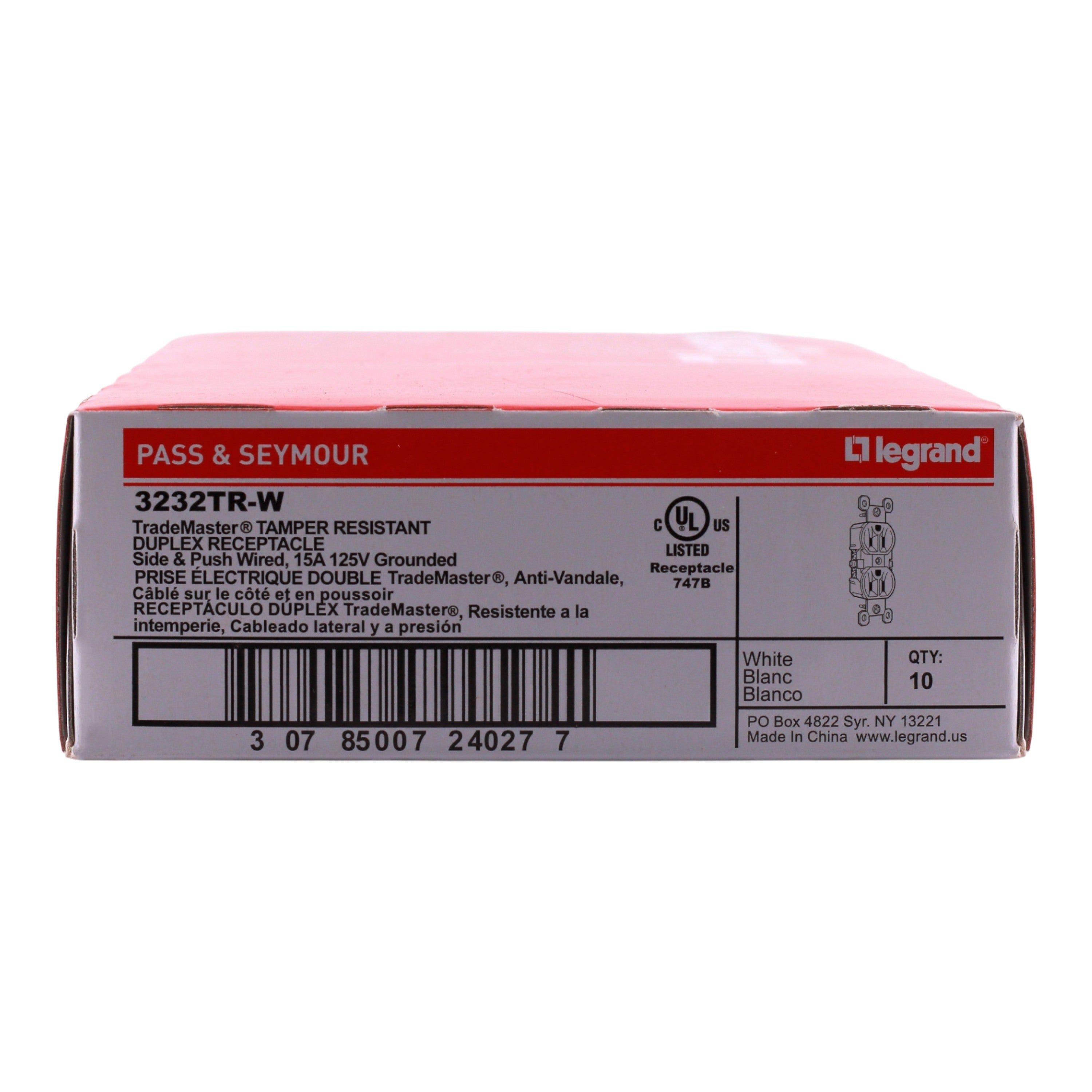 Pass & Seymour Trademaster PACK-10  3232TRW 15A 125V Tamper-Resistant Duplex Receptacle White - Image 3