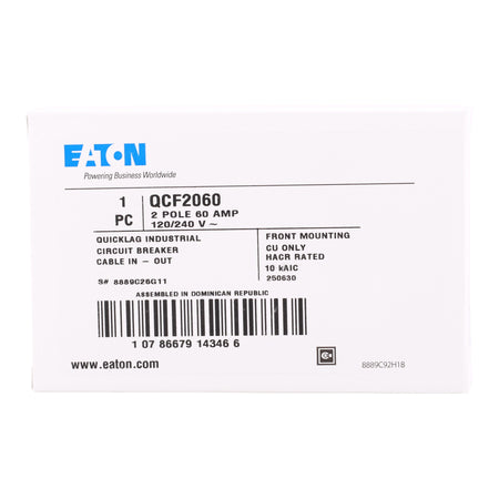 Eaton Quicklag QCF2060 60A 2P 120/240V Thermal-Magnetic Cable-In/Cable-Out Circuit Breaker - Image 3