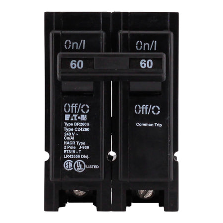 Eaton BR, BR260H, 60A, 2P, 240V, High-Magnetic, Plug-On, Circuit Breaker - Image 3