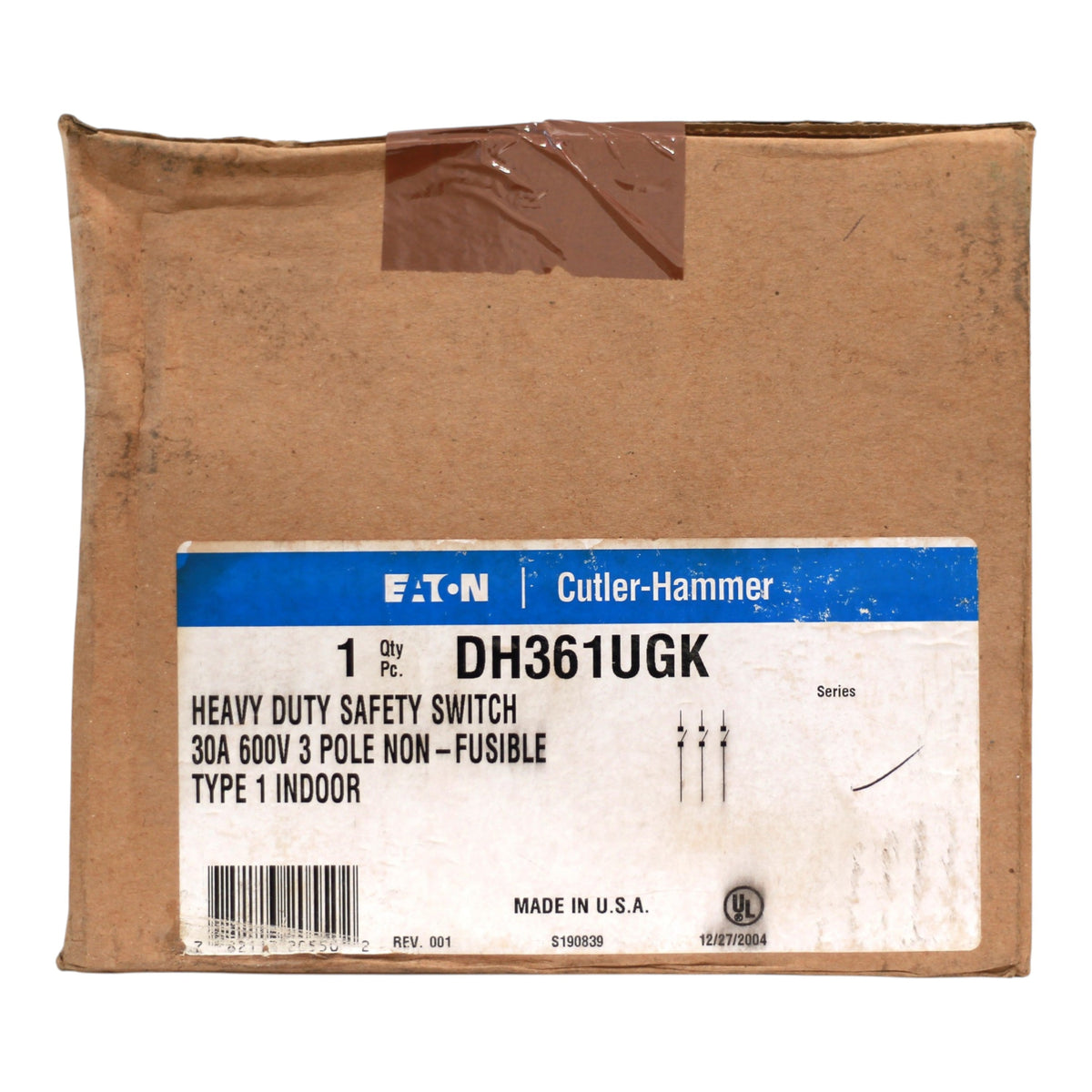 Eaton DH, DH361UGK, 30A, 3P, 600V, Non-Fusible, NEMA 1, Heavy Duty Safety Switch - Image 3