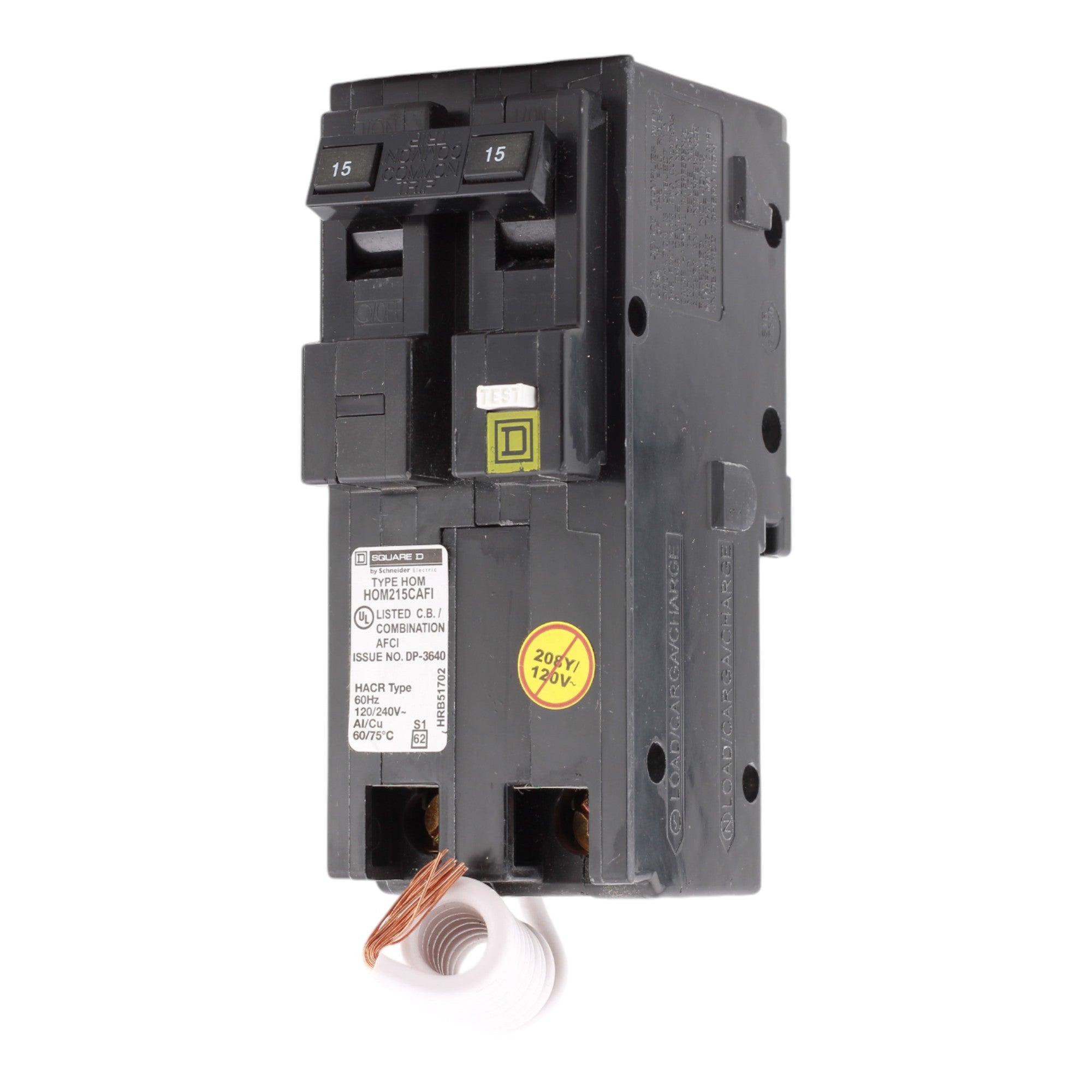 Square D HOM215CAFI 15 Amp Double Pole 120V Pigtail-Neutral AFCI Arc Fault Circuit Breaker UL - Image 3